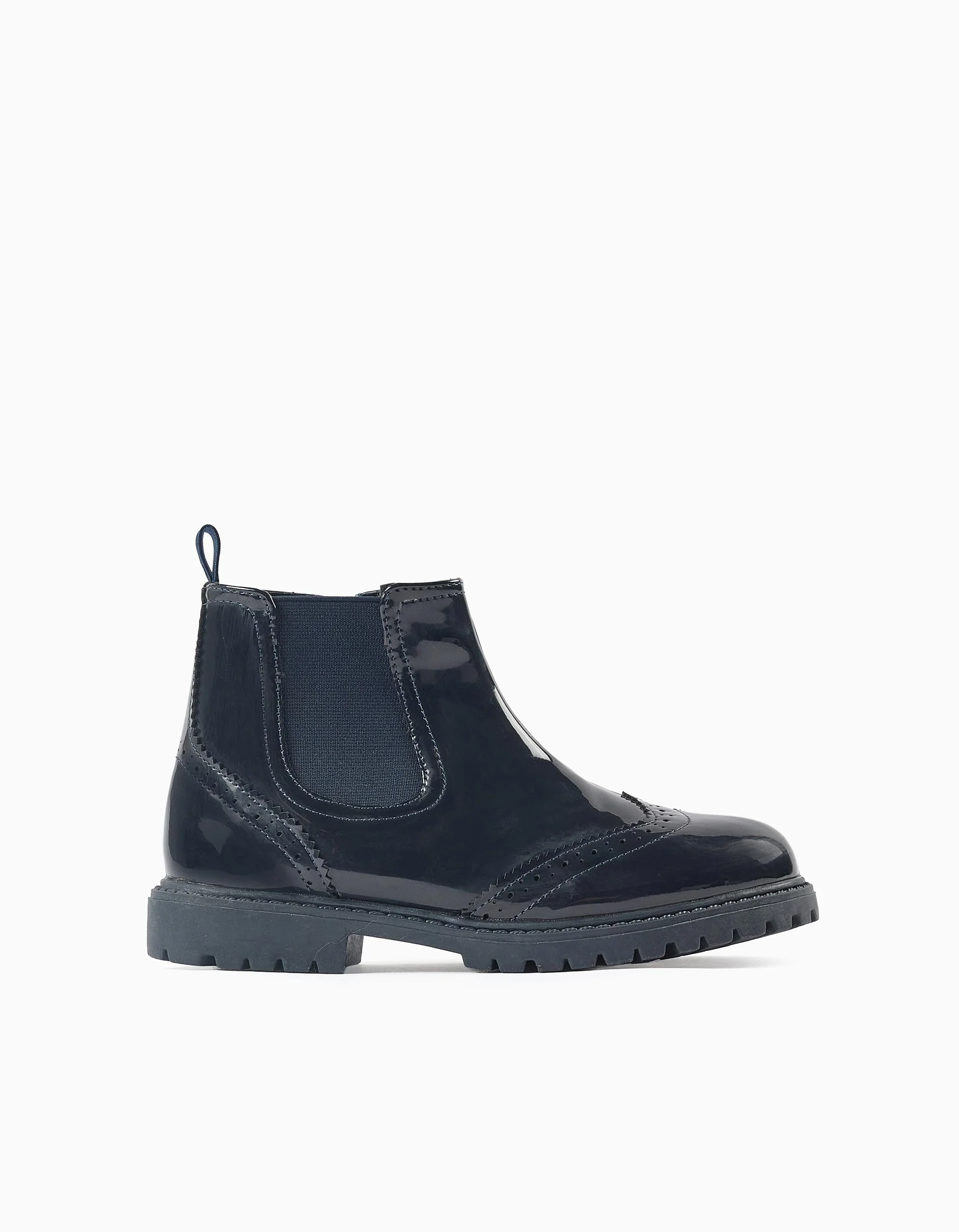 Patent Brogue Chelsea Boots for Girls, Dark Blue