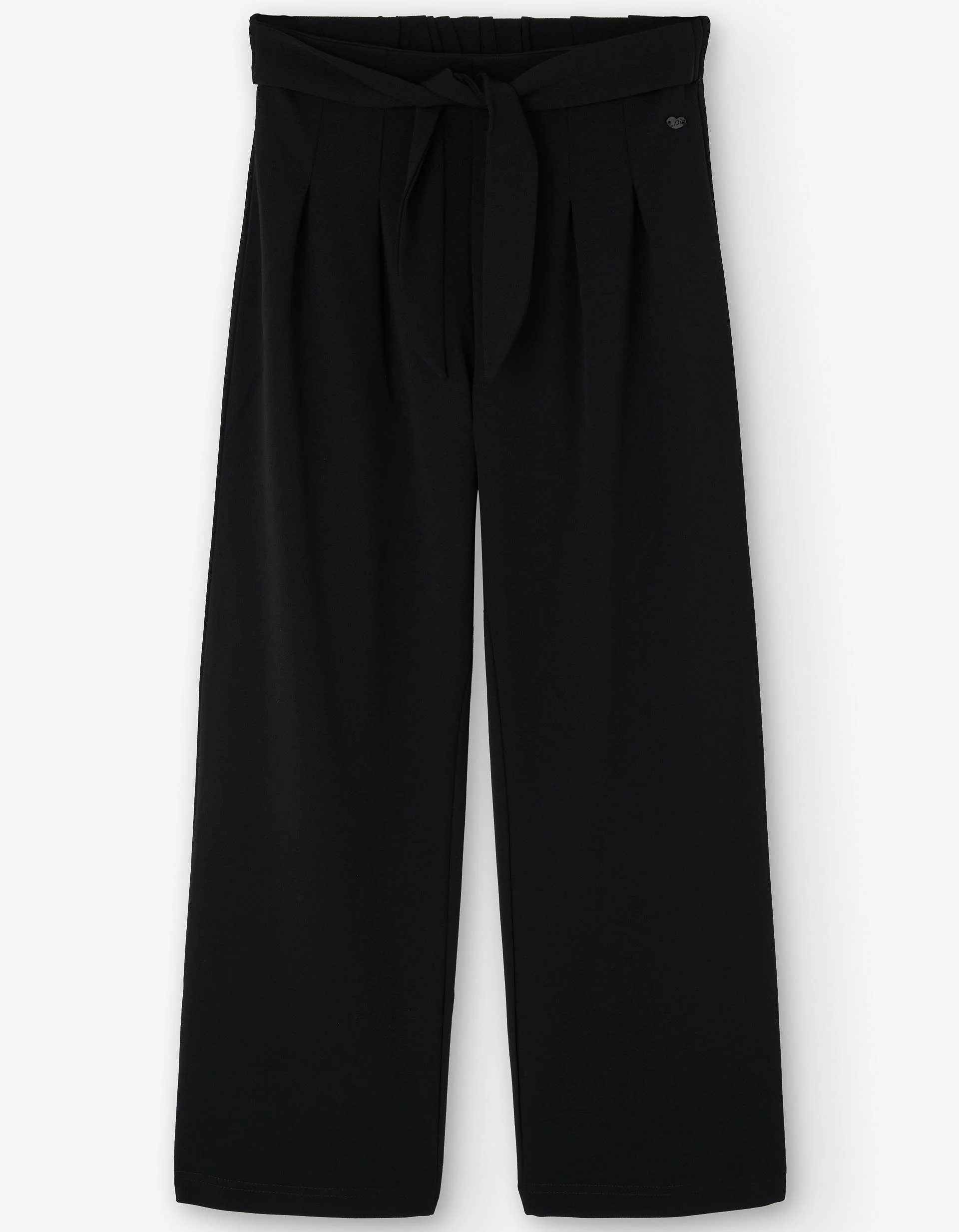 Wide leg interlock knit trousers with belt for girls, black