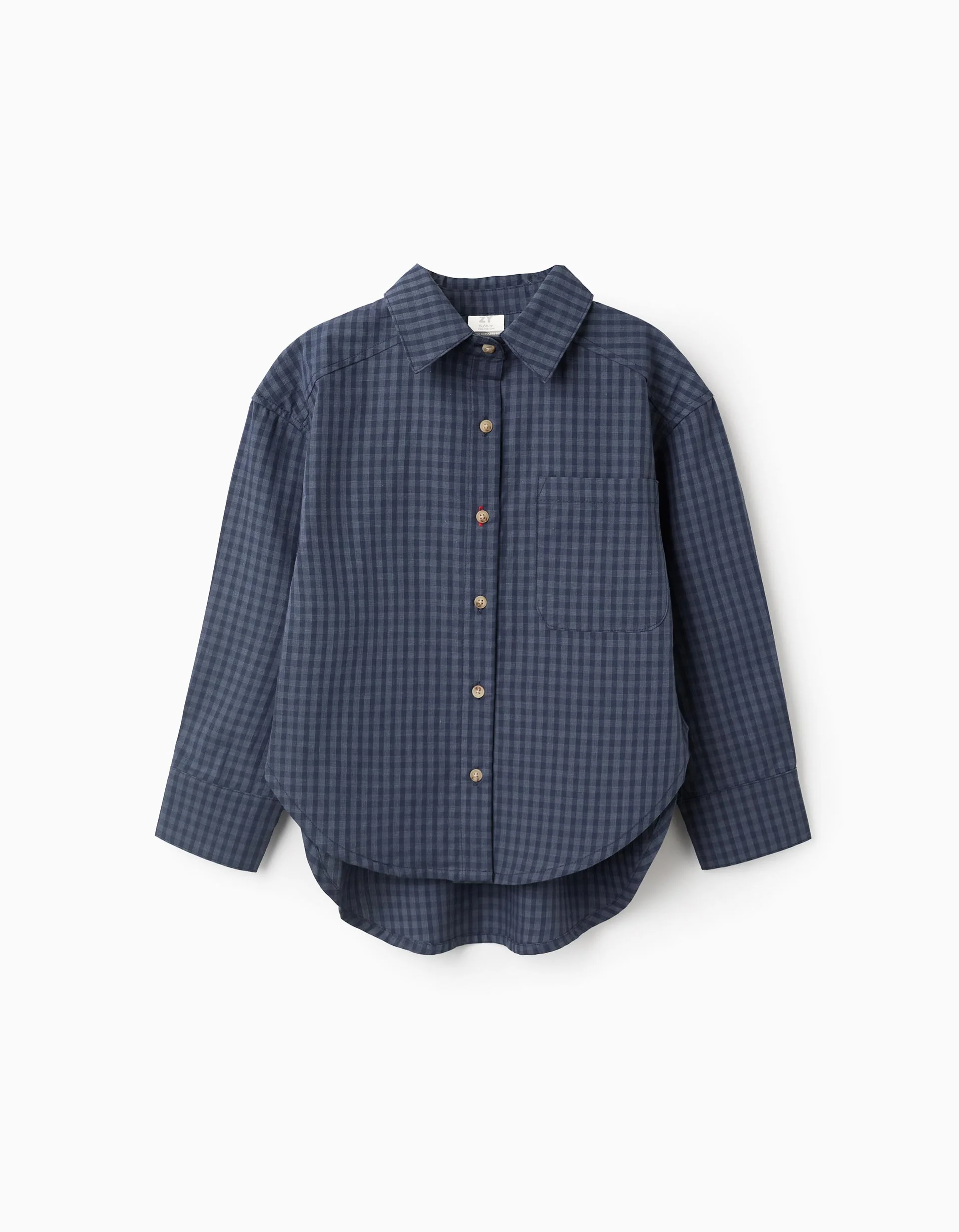Loose Fit Vichy Shirt for Girls, Dark Blue