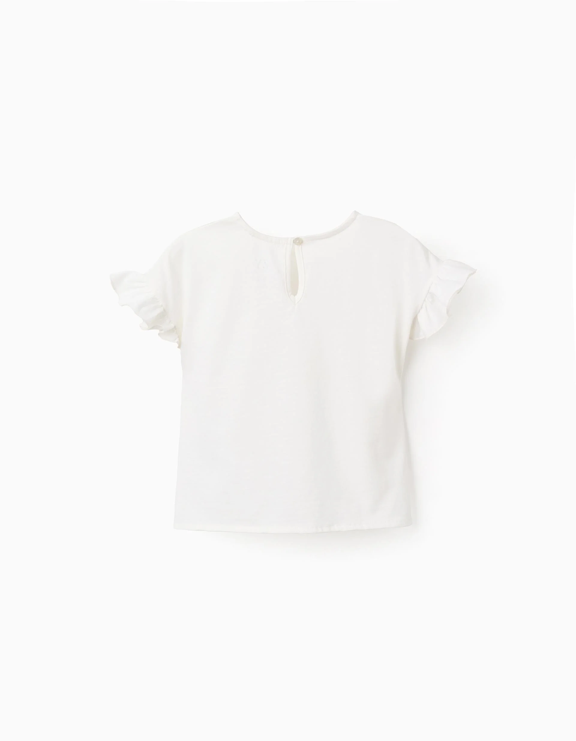 Cotton T-shirt with ruffles and Bow for Girls, White