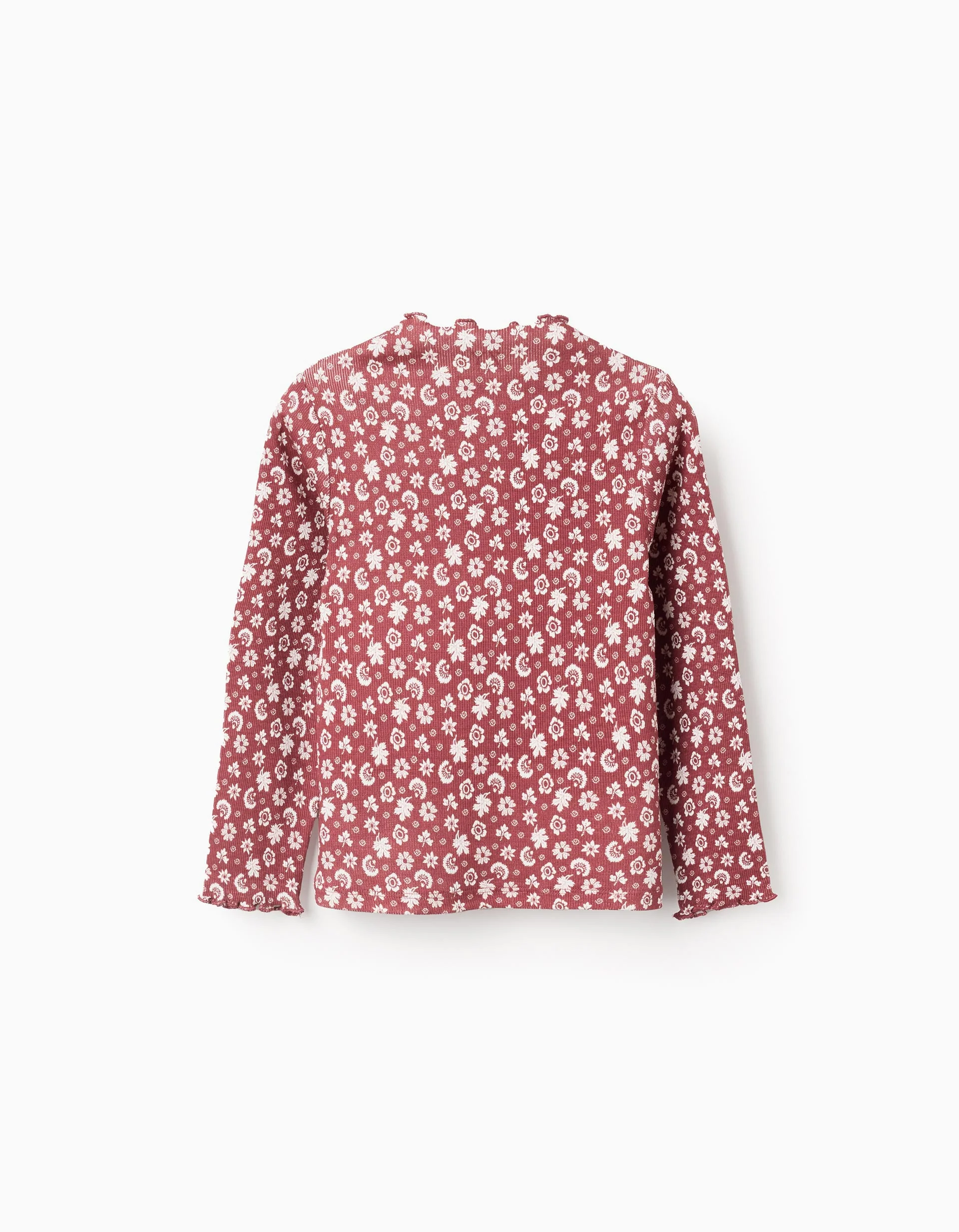 Long Sleeve Ribbed T-shirt with Motif for Girls, Brown