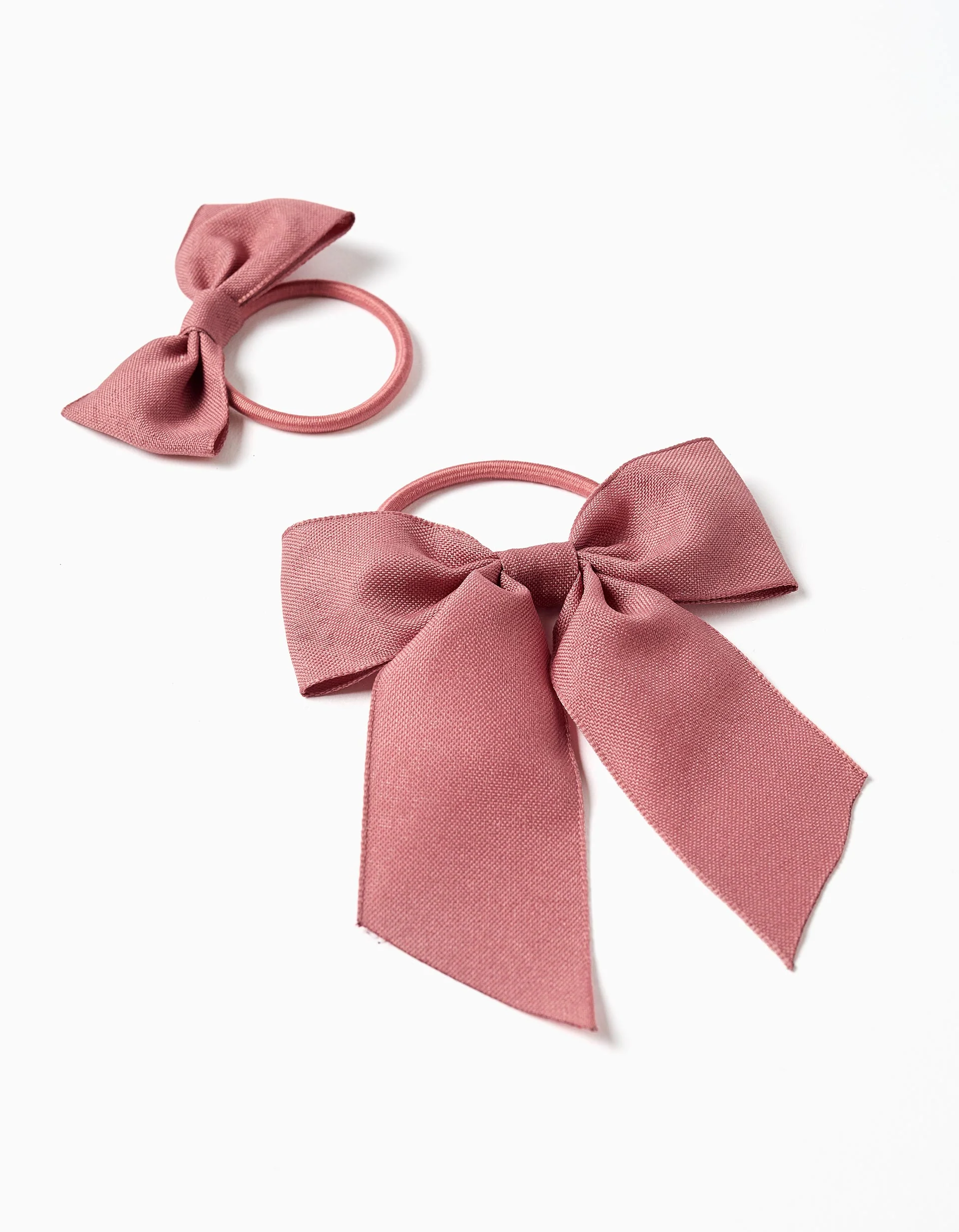 Pack of 2 hair bobbles with cotton bows for babies and girls, dusty rose