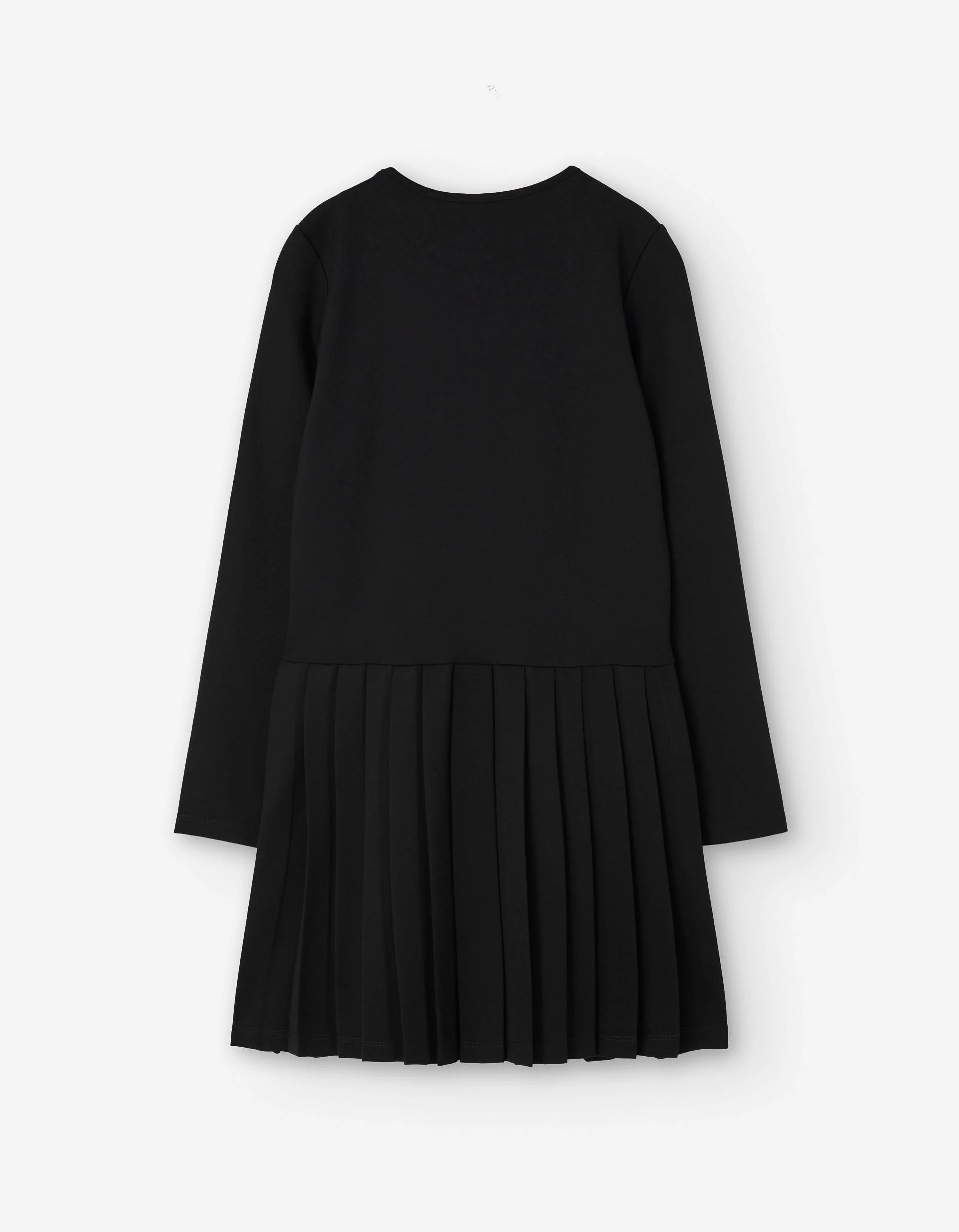 Long sleeve interlock knit dress with pleats for girls, black