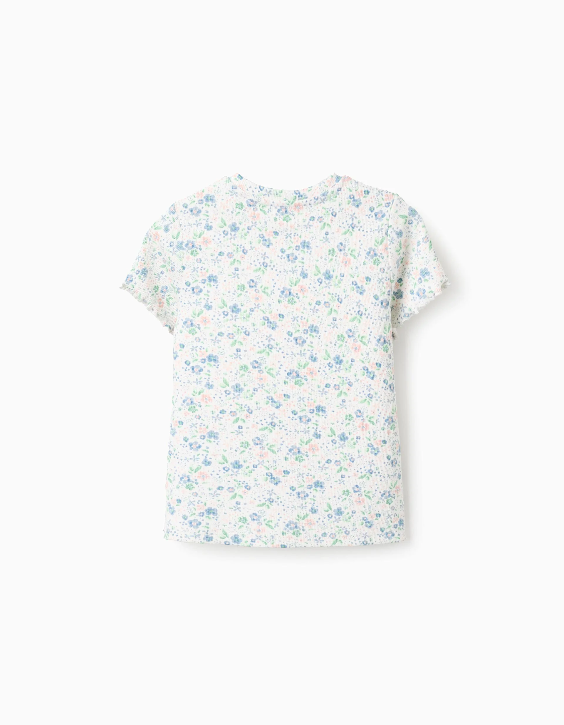 Floral Ribbed T-shirt for Girls, White/Pink/Blue/Green