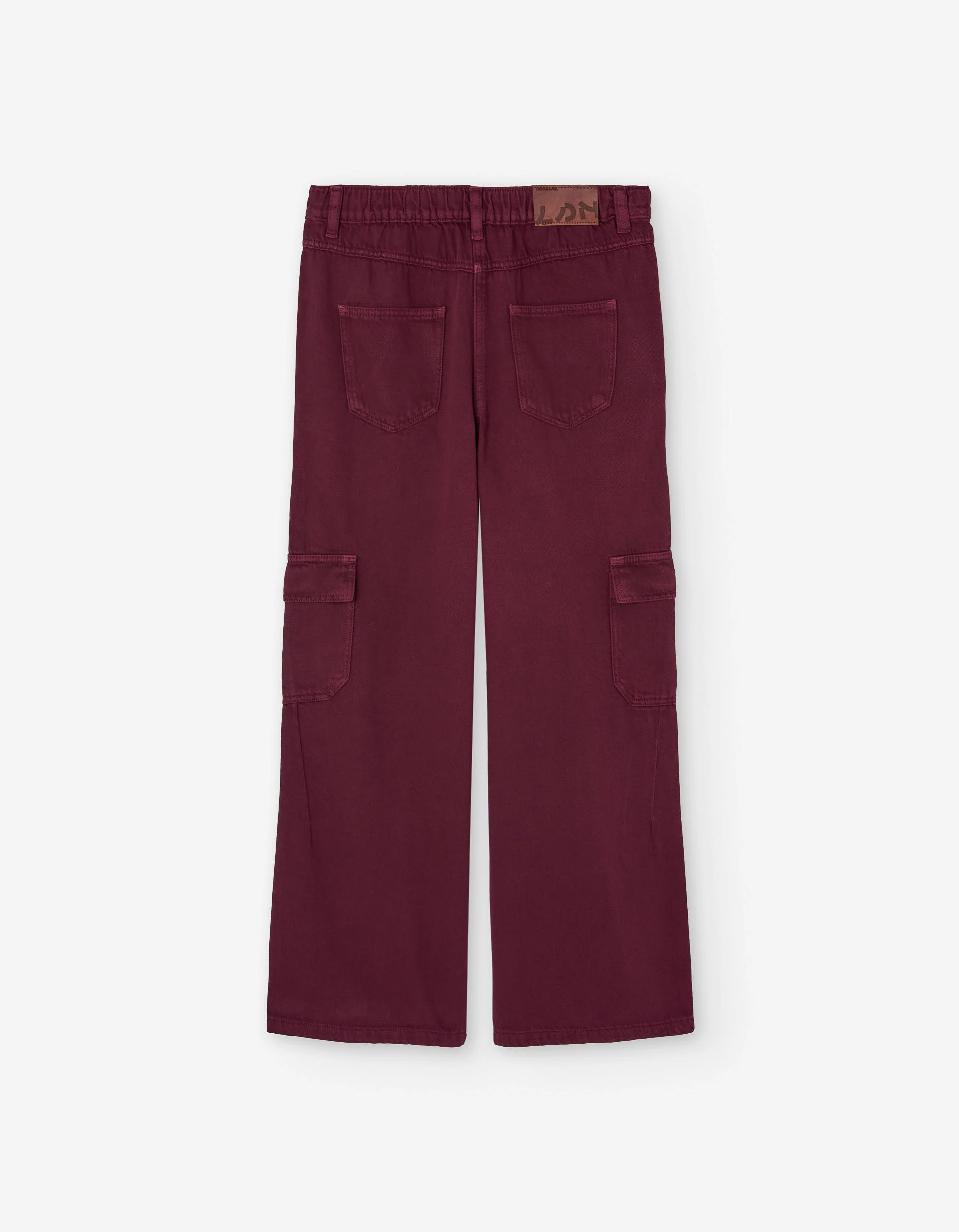 Wide leg twill trousers with cargo pockets for girls, dark red