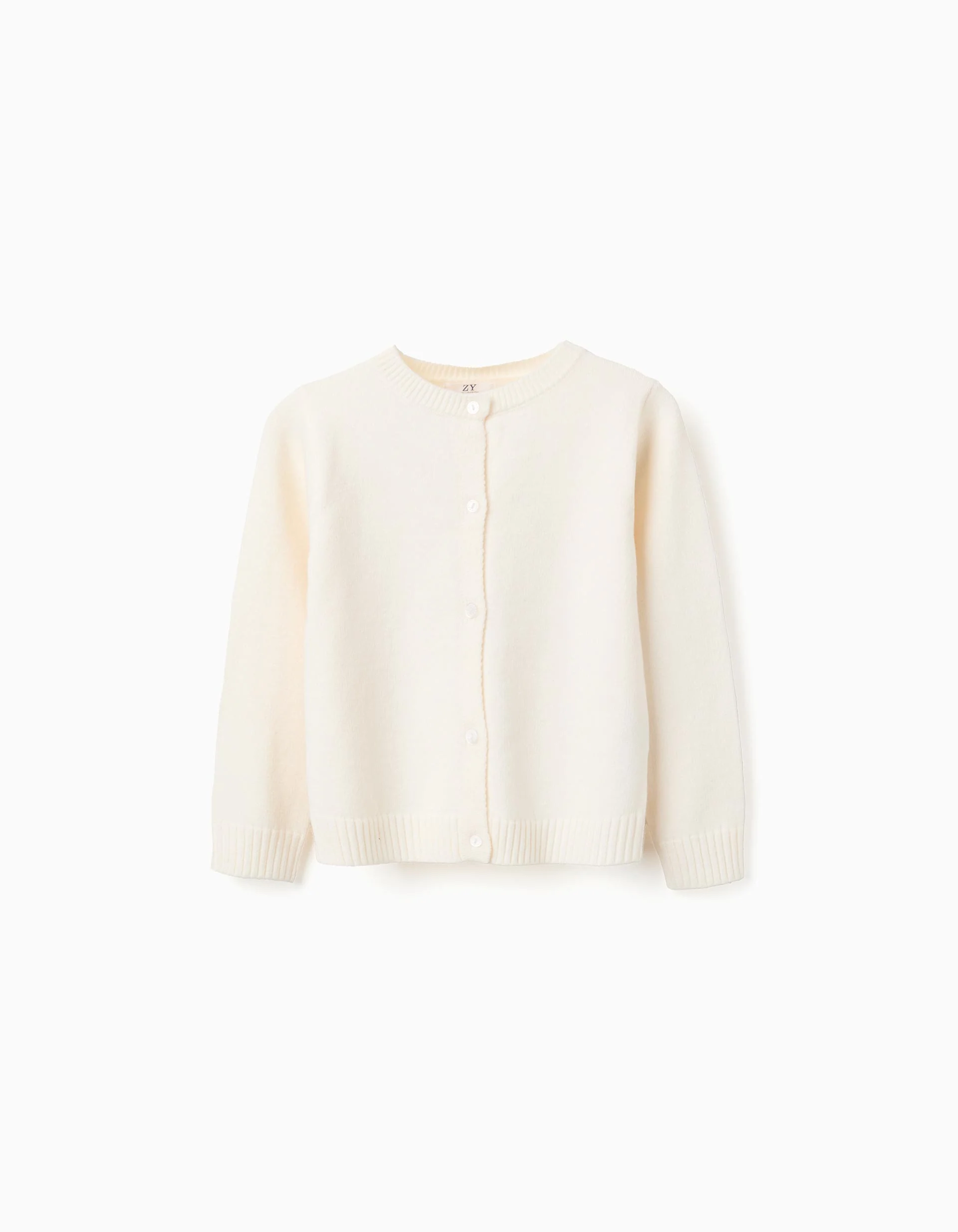 Knitted cardigan with round collar for girls, white