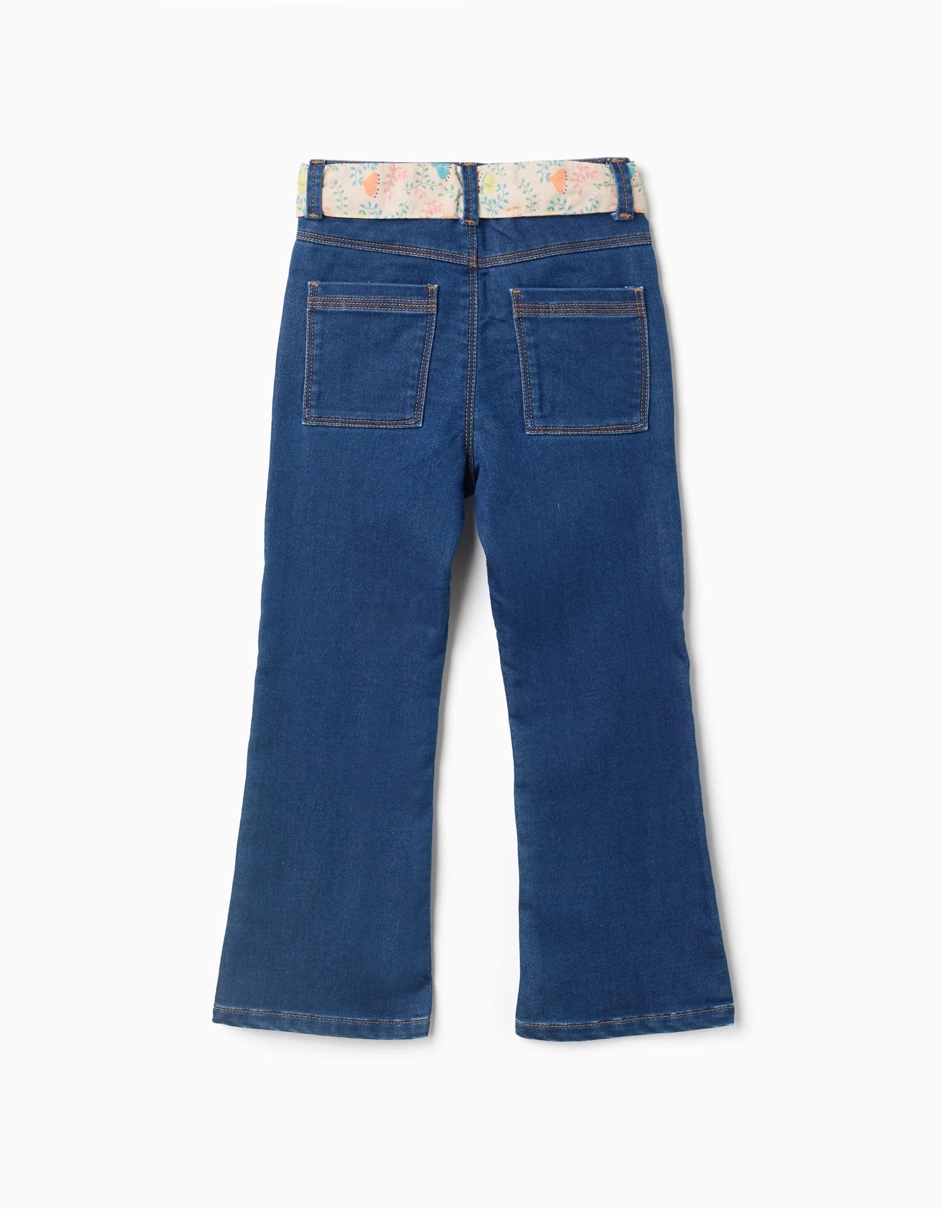 Flared Jeans with Floral Belt for Girls, Blue