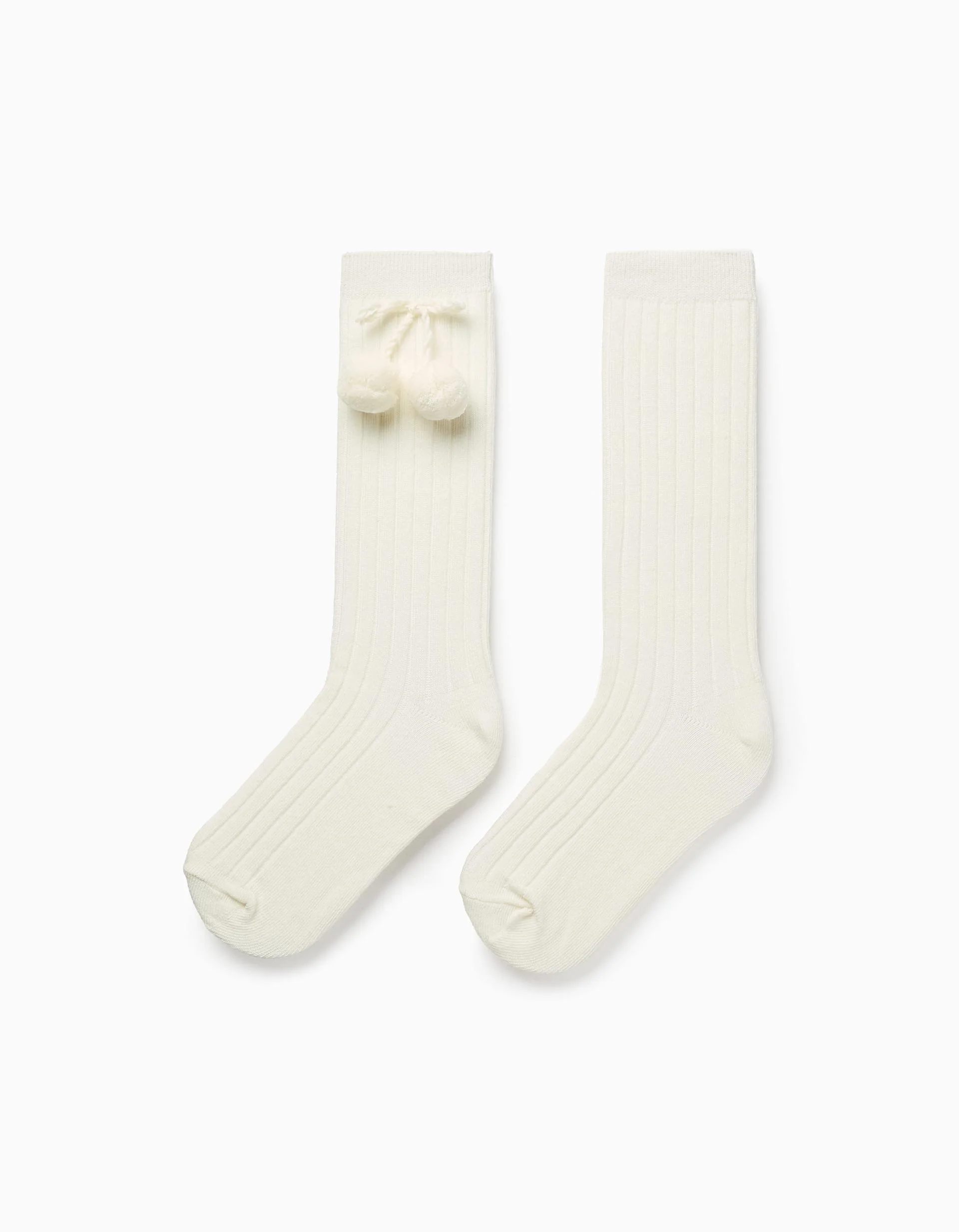High Socks with Pompons for Girls, White