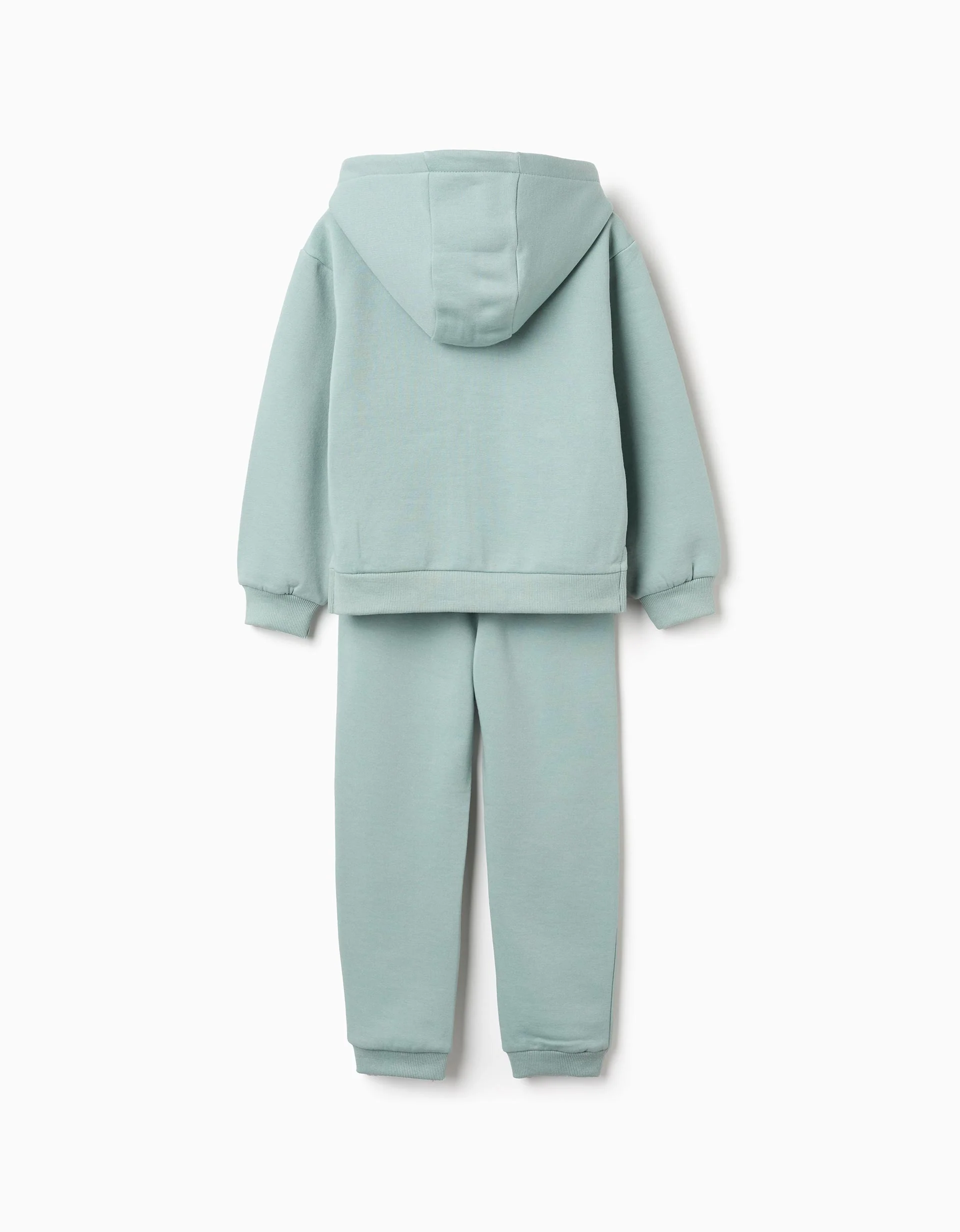 Brushed Set of Hooded Jacket + Trousers for Girls, Light Green