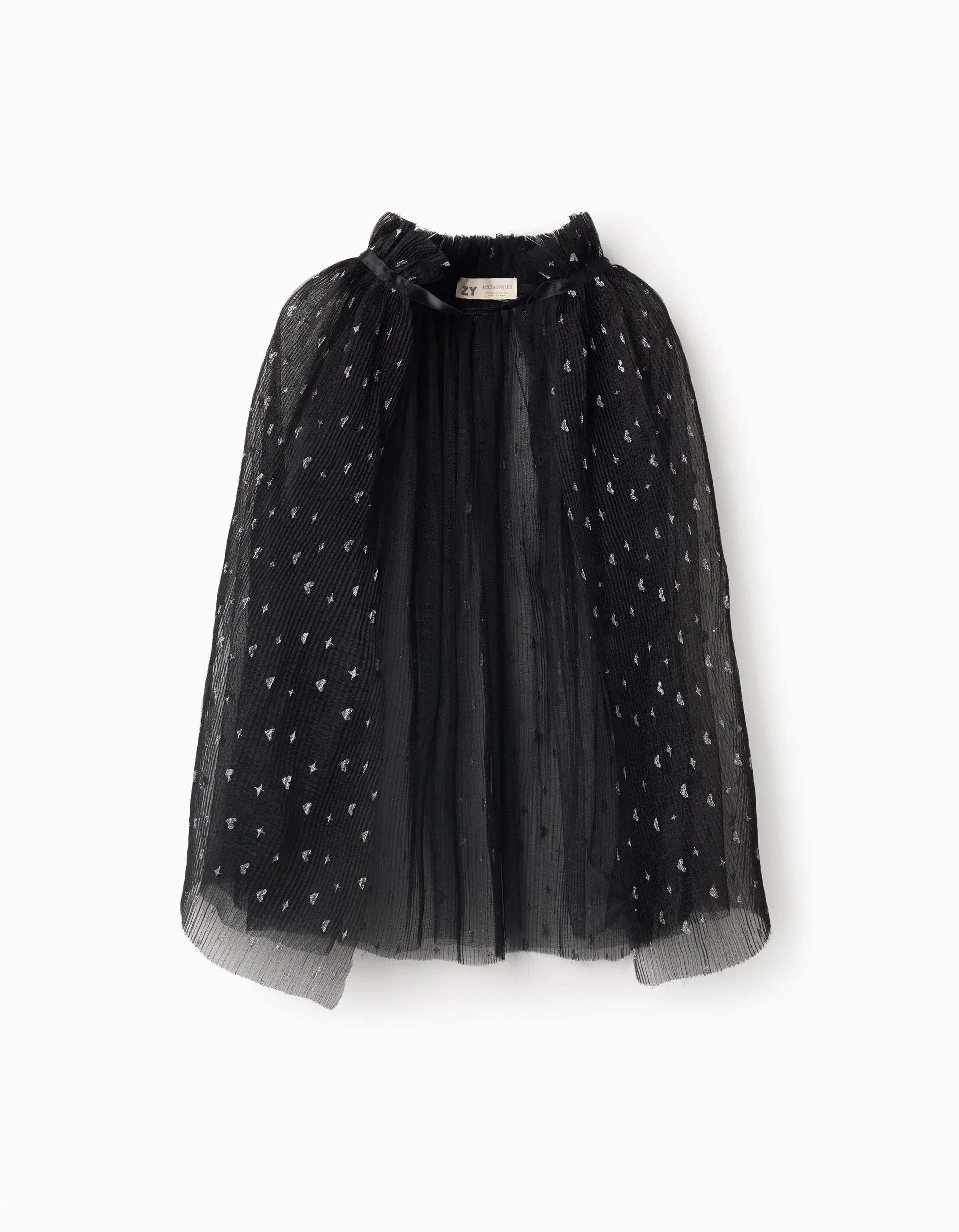 Pleated Tulle Cape with Lurex for Newborn Girls 'Halloween', Black