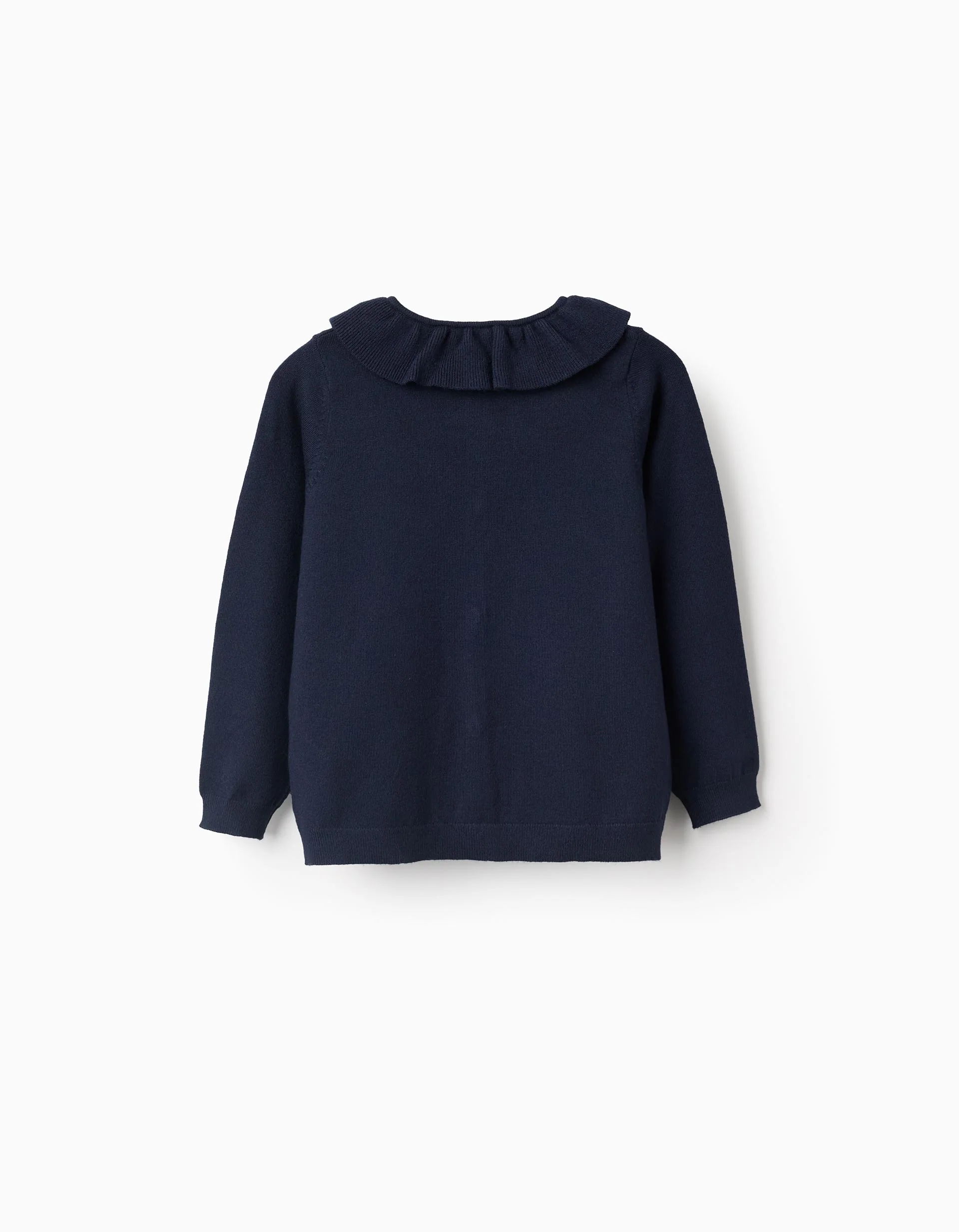 Fine Knit Cardigan with Ruffles for Girls, Dark Blue