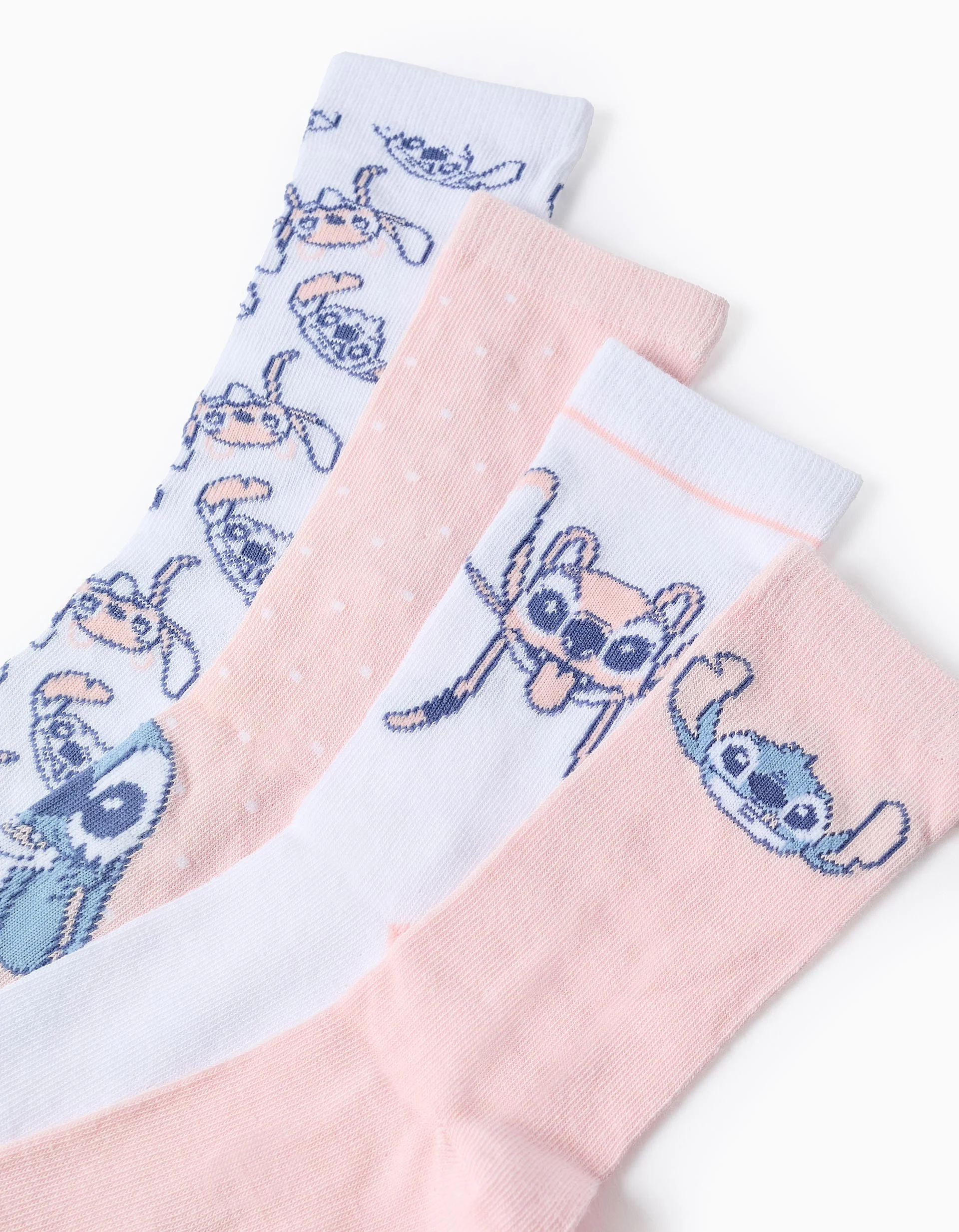 Pack of 4 Pairs of Socks for Girls 'Stitch', Pink/White