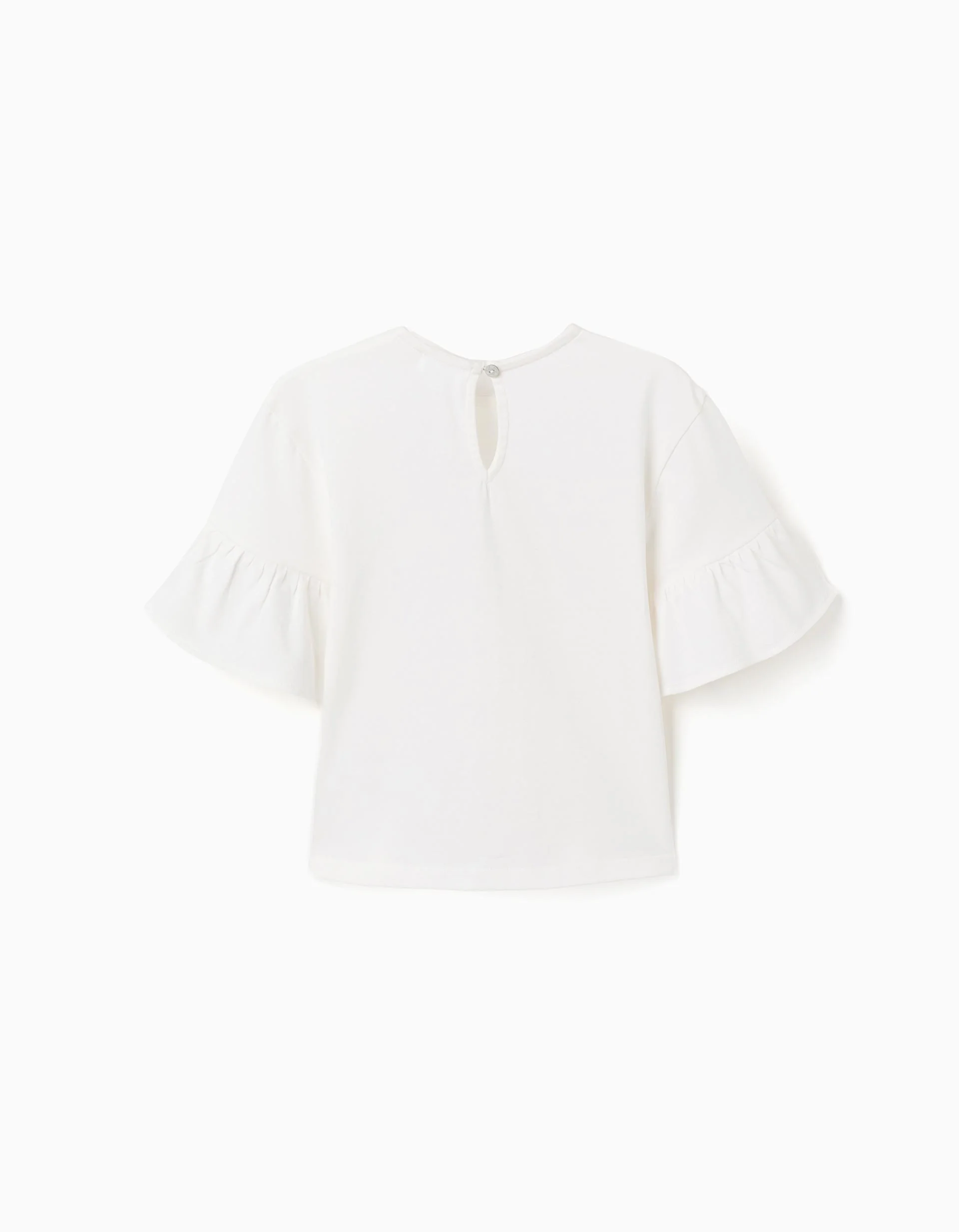 T-shirt with ruffles and embroidered bow for girls, white