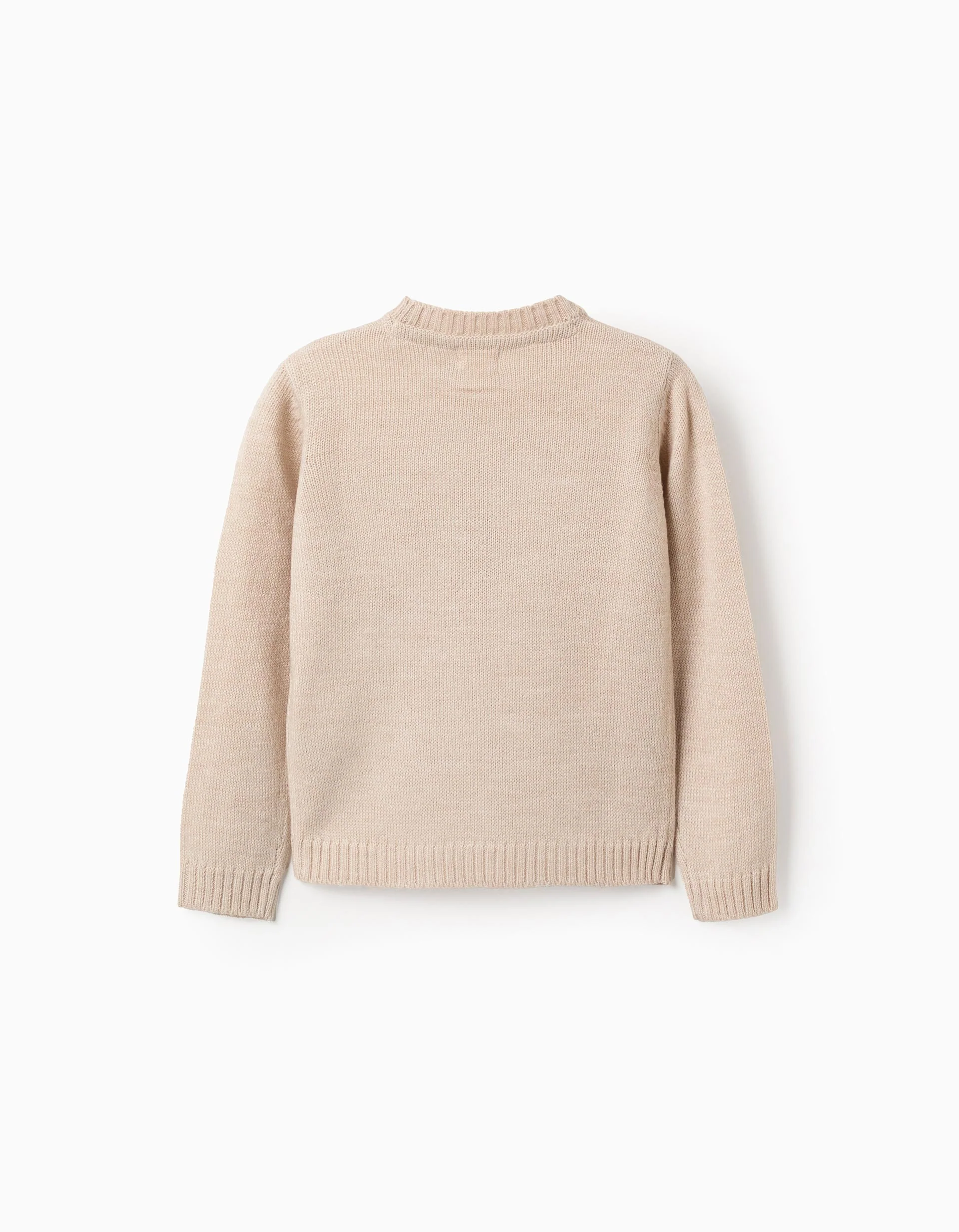 Jacquard Knitted Jumper for Girls 'Snowman', Beige