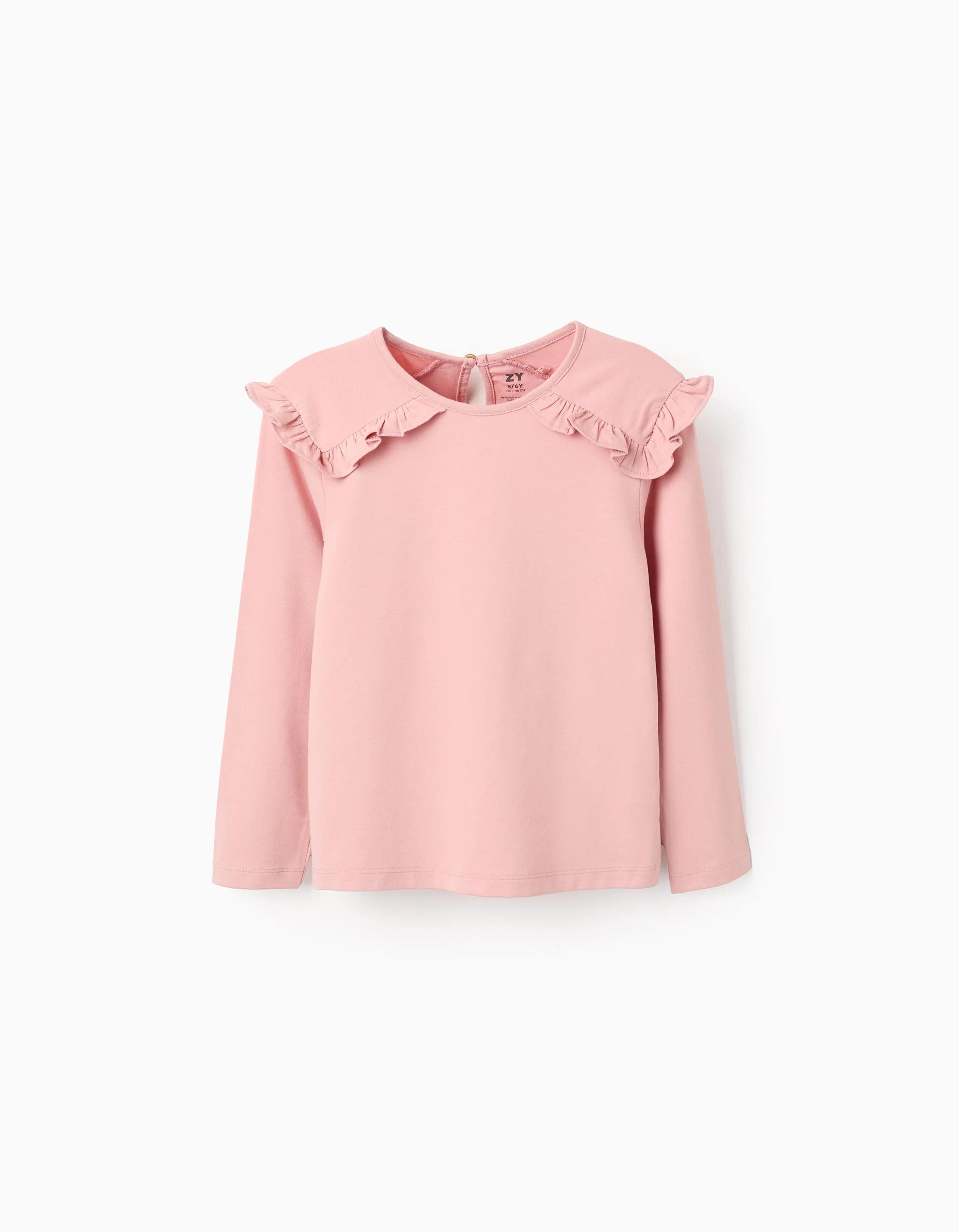 Long-Sleeved T-shirt with Shoulder Ruffles for Girls, Pink