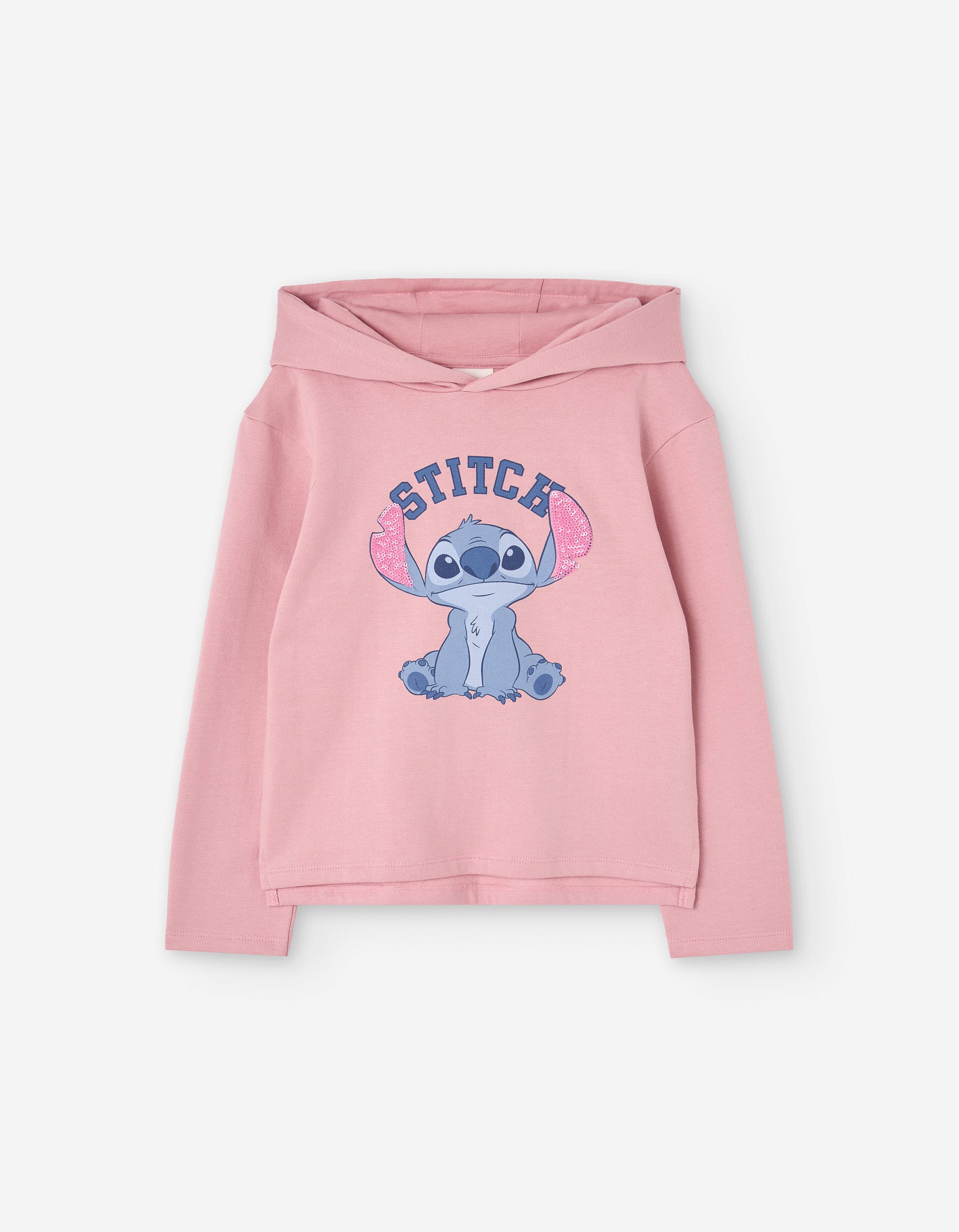 Brushed hooded sweatshirt with Stitch print for girls, pink