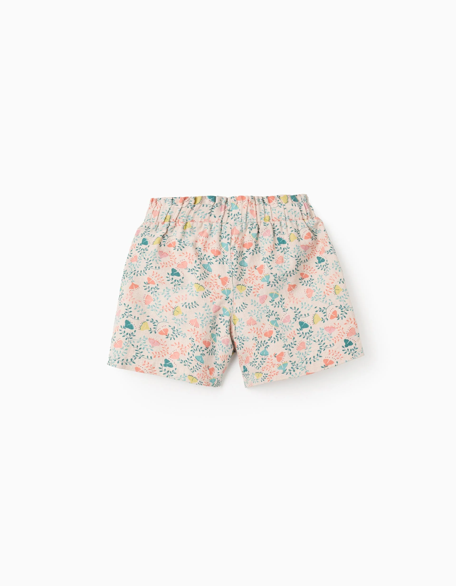 Twill Shorts with Colourful Floral Motif for Girls, Beige