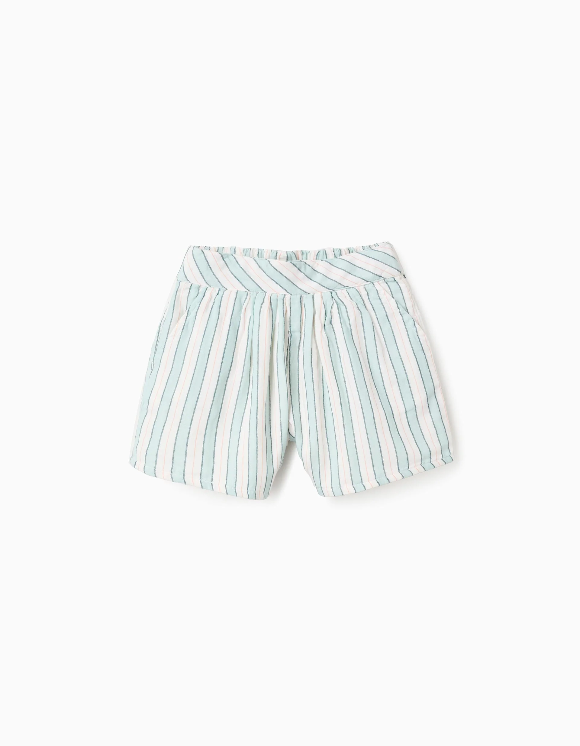 Striped Cotton Shorts for Girls 'B&S', Green/White/Orange