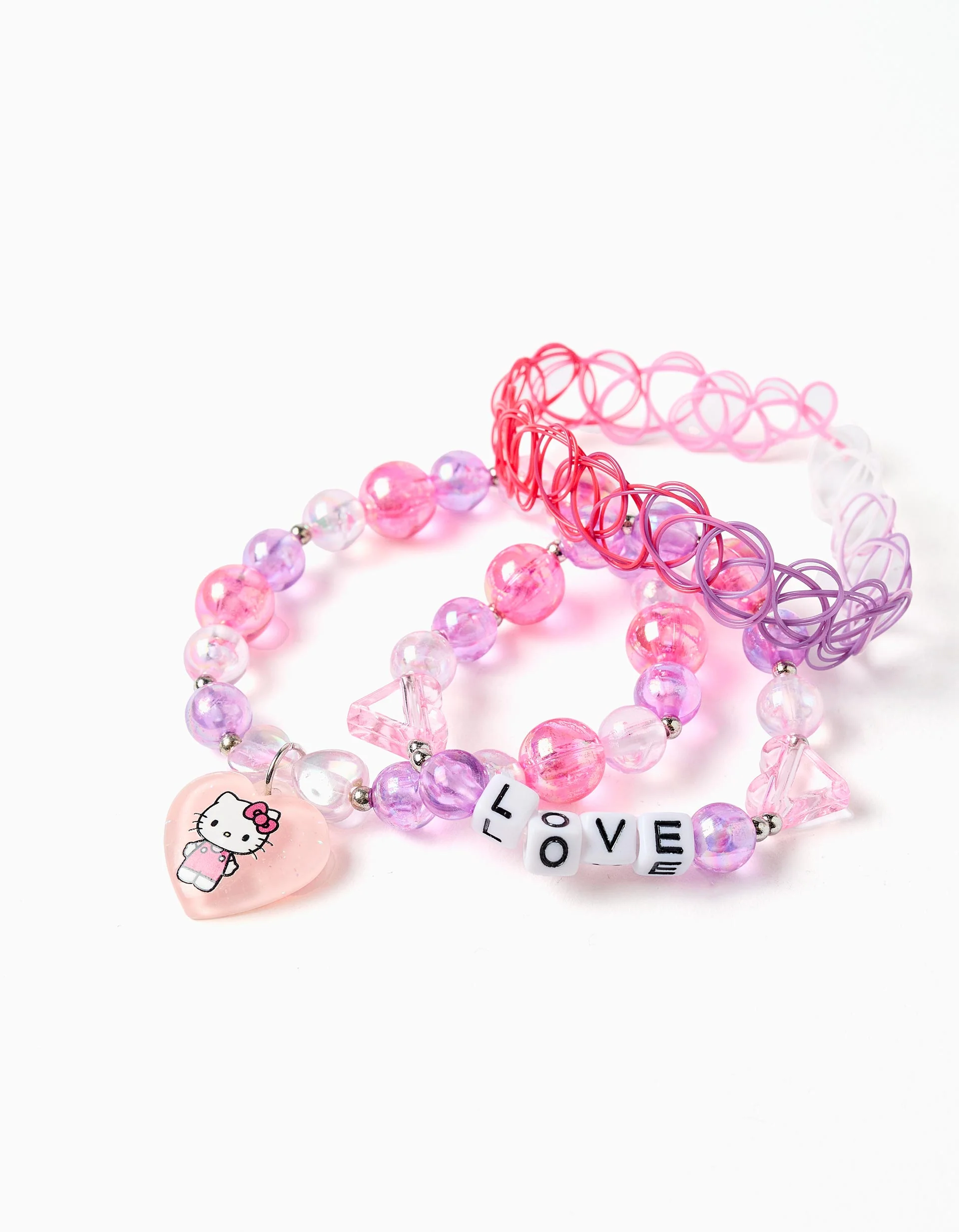 Set of 2 Bracelets with Beads/Pendant for Girls 'Hello Kitty', Pink