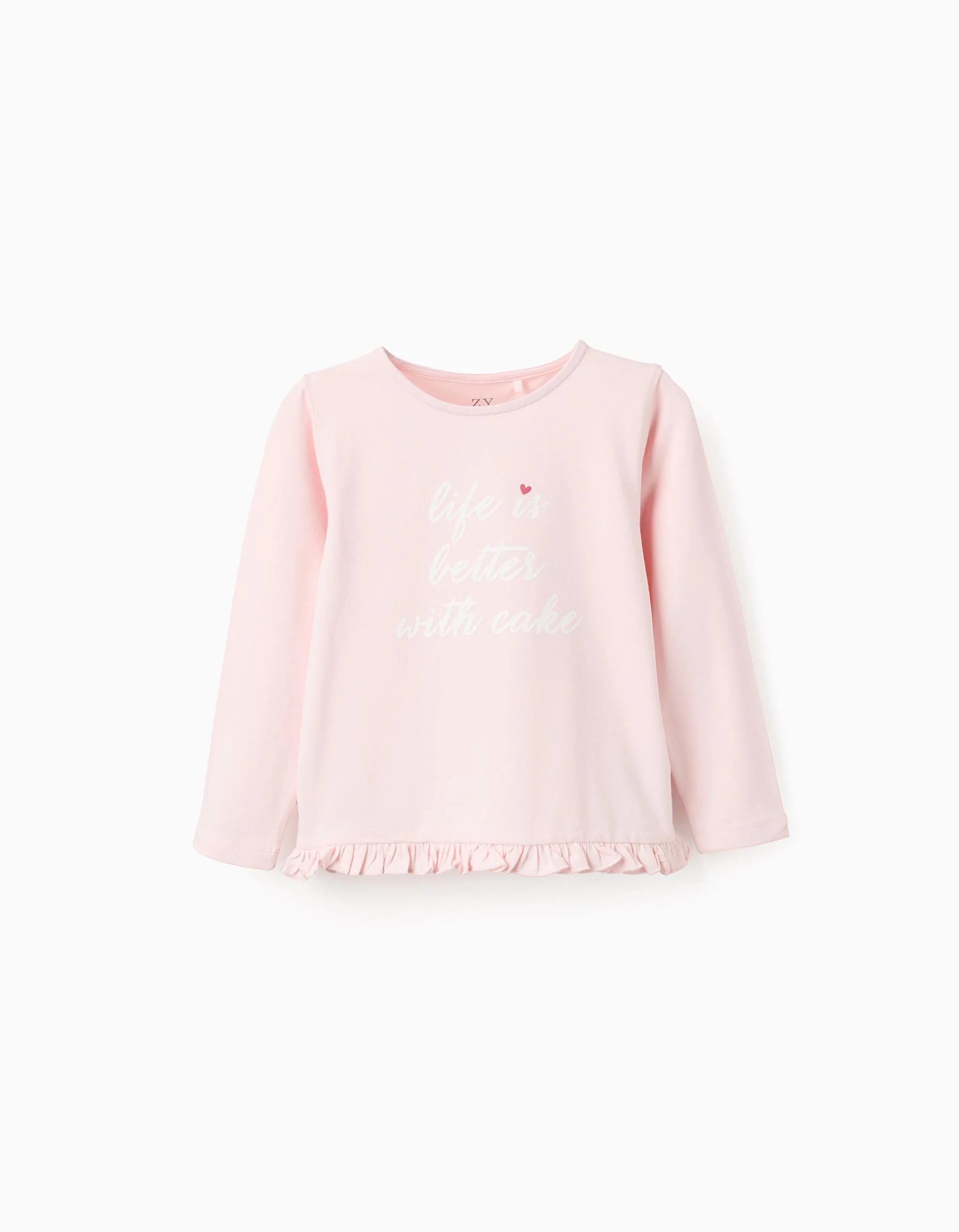 Long-sleeved T-shirt with Ruffles for Girls 'Cake', Light Pink