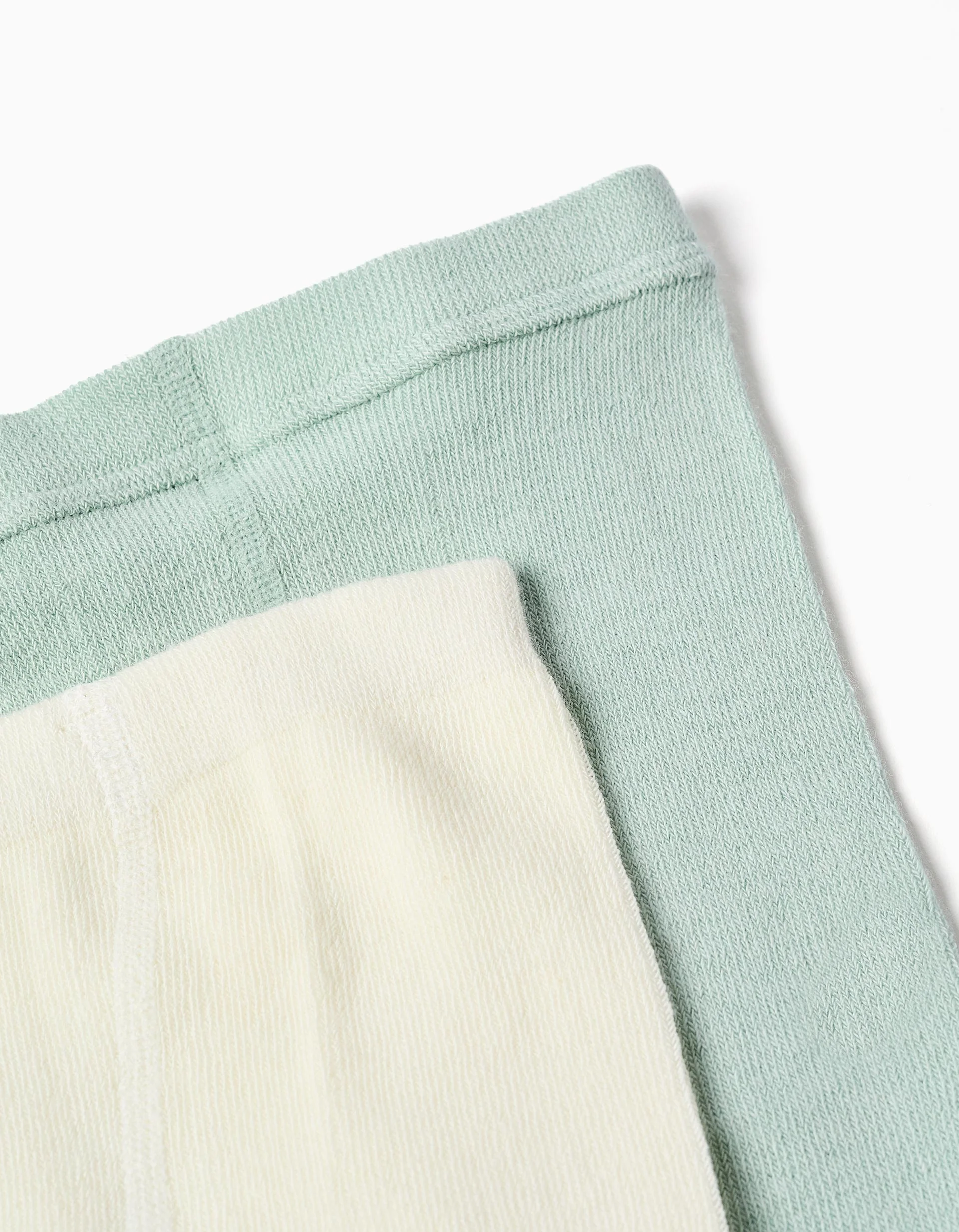 Pack of 2 pairs of ribbed/jacquard tights for girls, white/light green