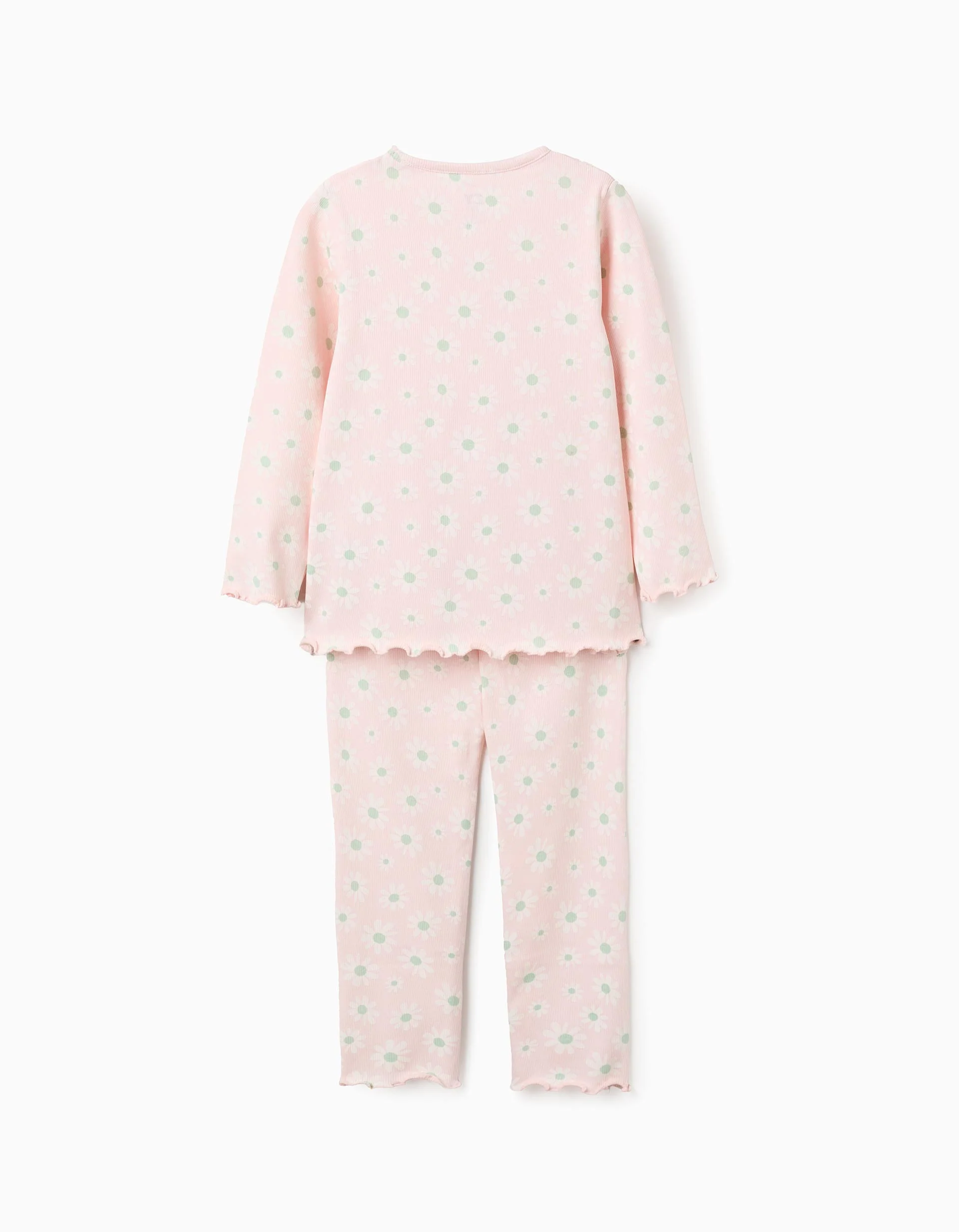 Ribbed Pyjama with Floral Pattern for Girls, Pink/White/Green