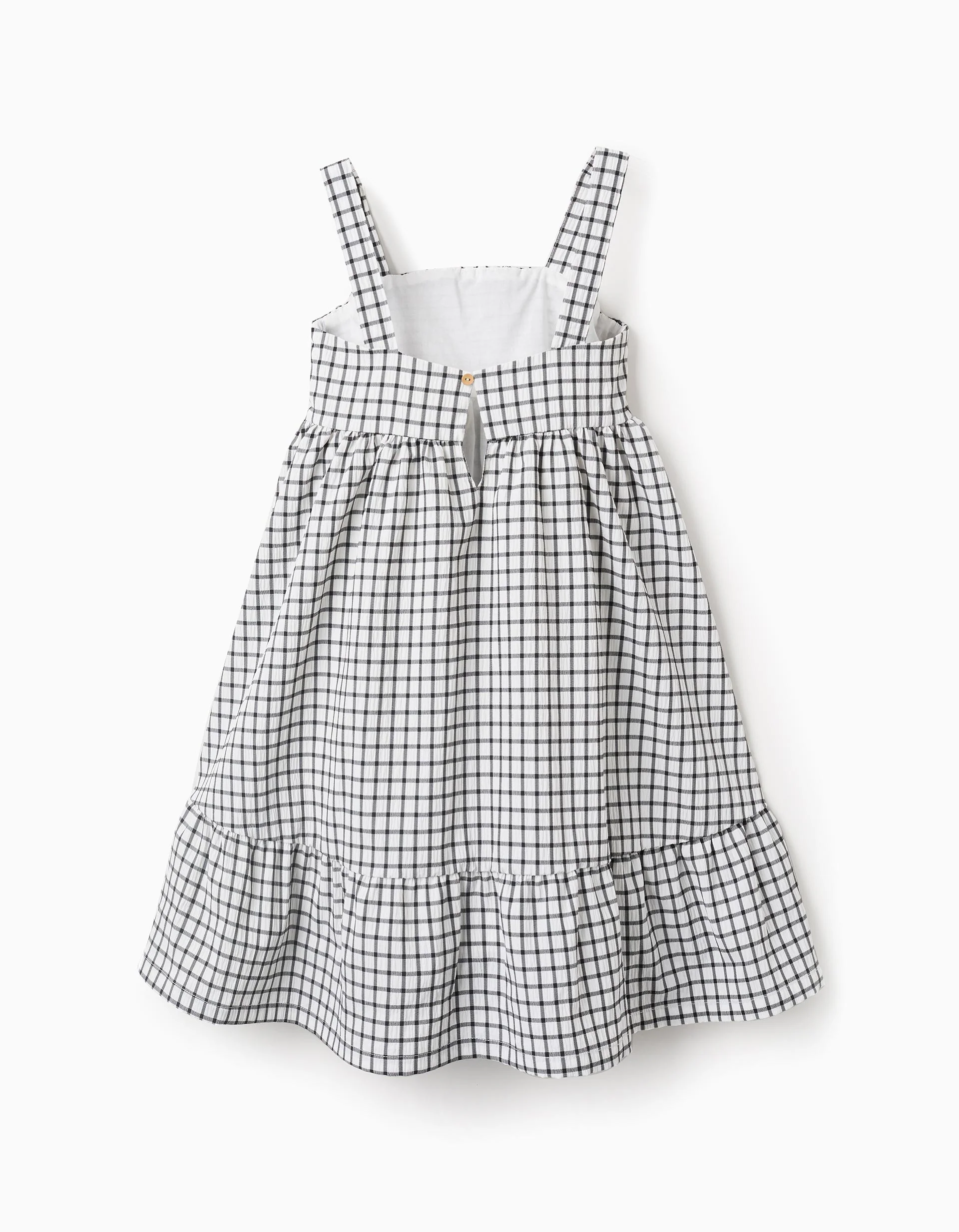 Vichy Strappy Dress for Girls, White/Grey
