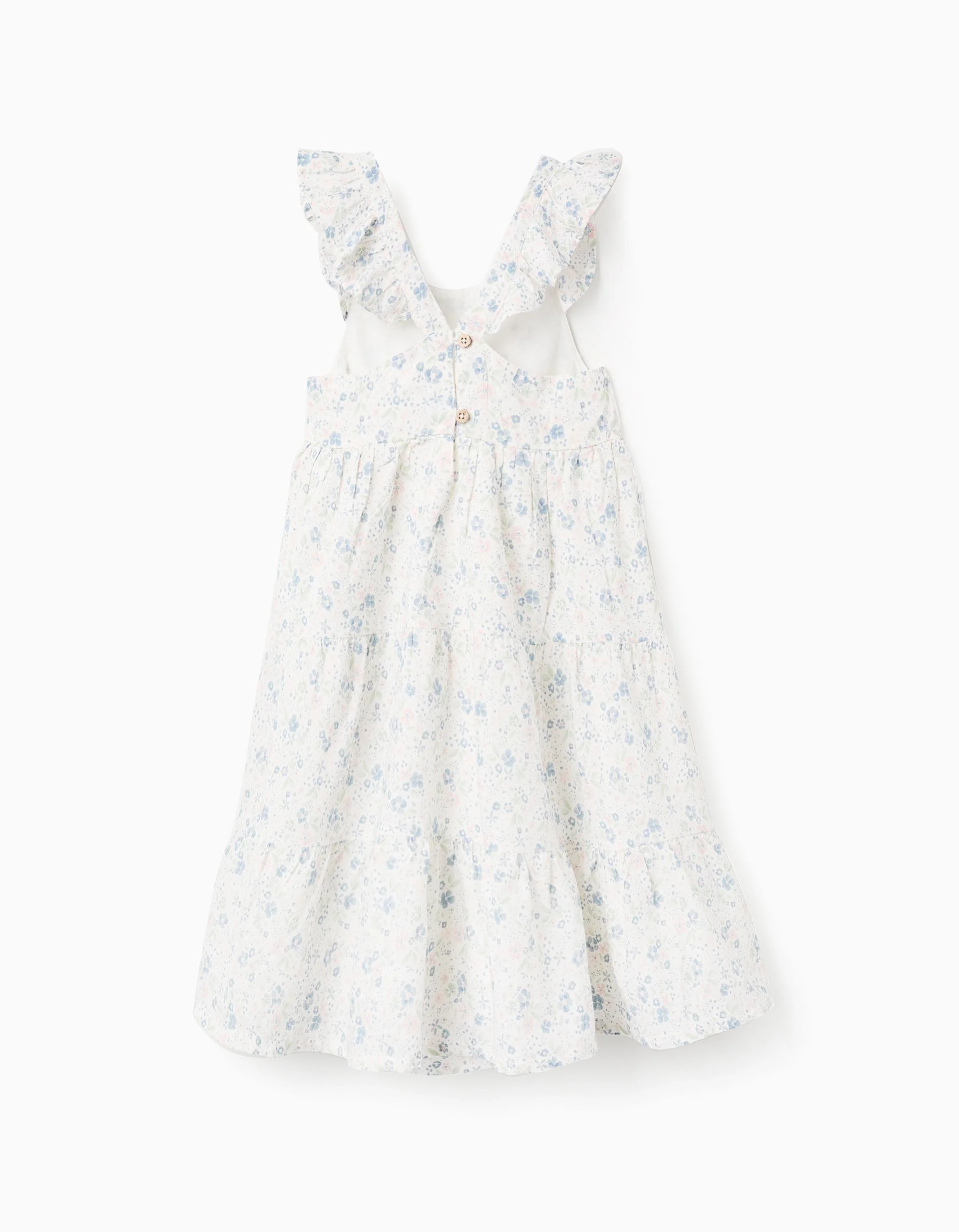 Floral Cotton Dress with Ruffles for Girls, White