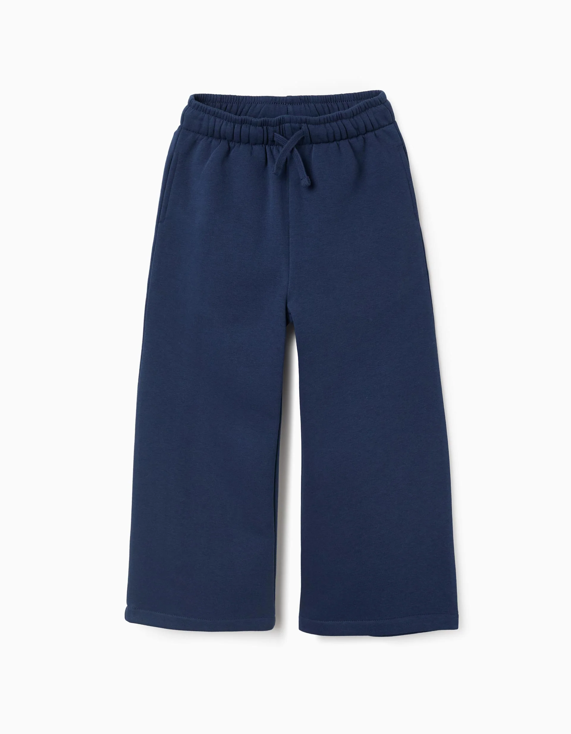 Brushed wide leg trousers with drawstring for girls, dark blue