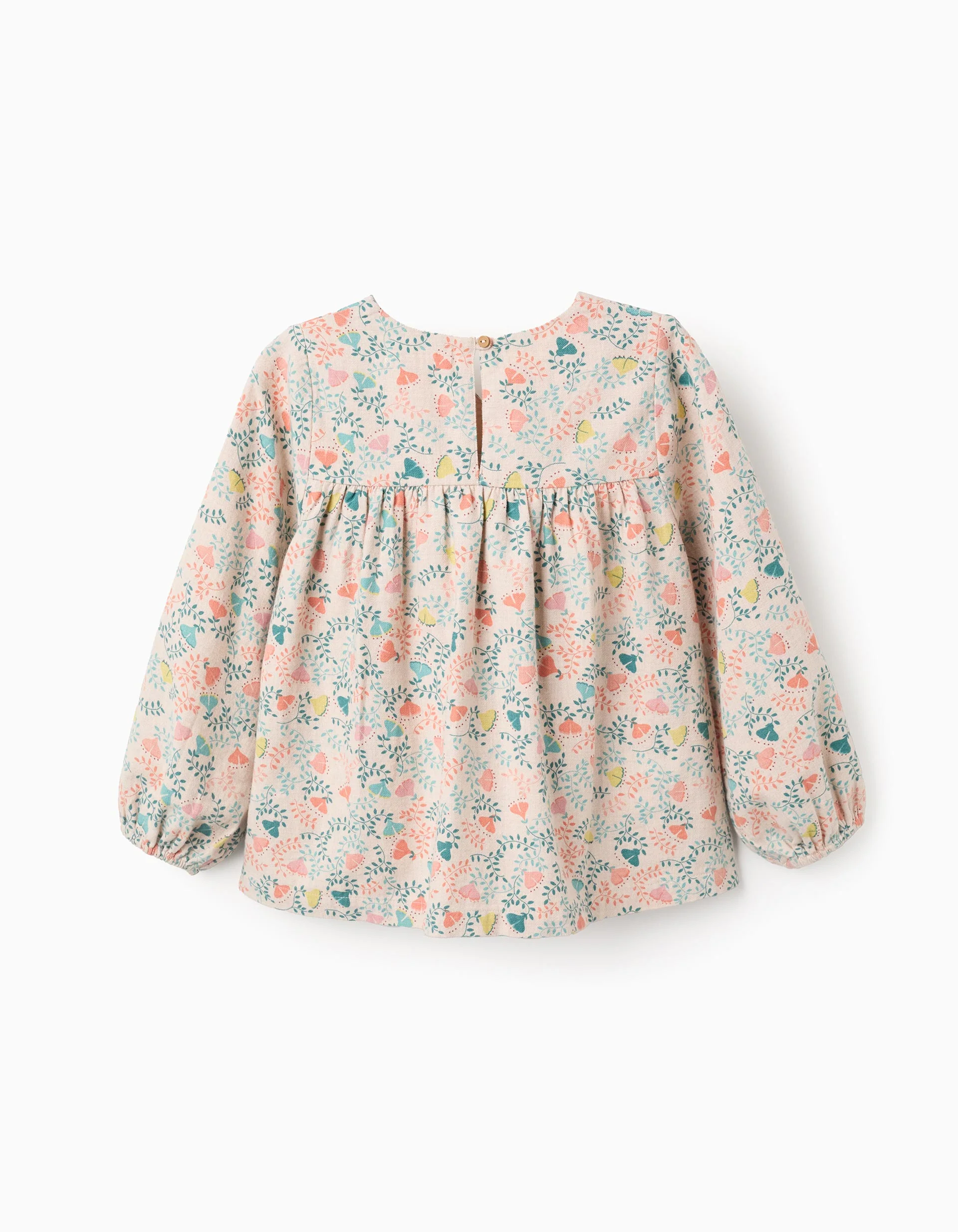 Twill Tunic with Colourful Floral Motif for Girls, Beige