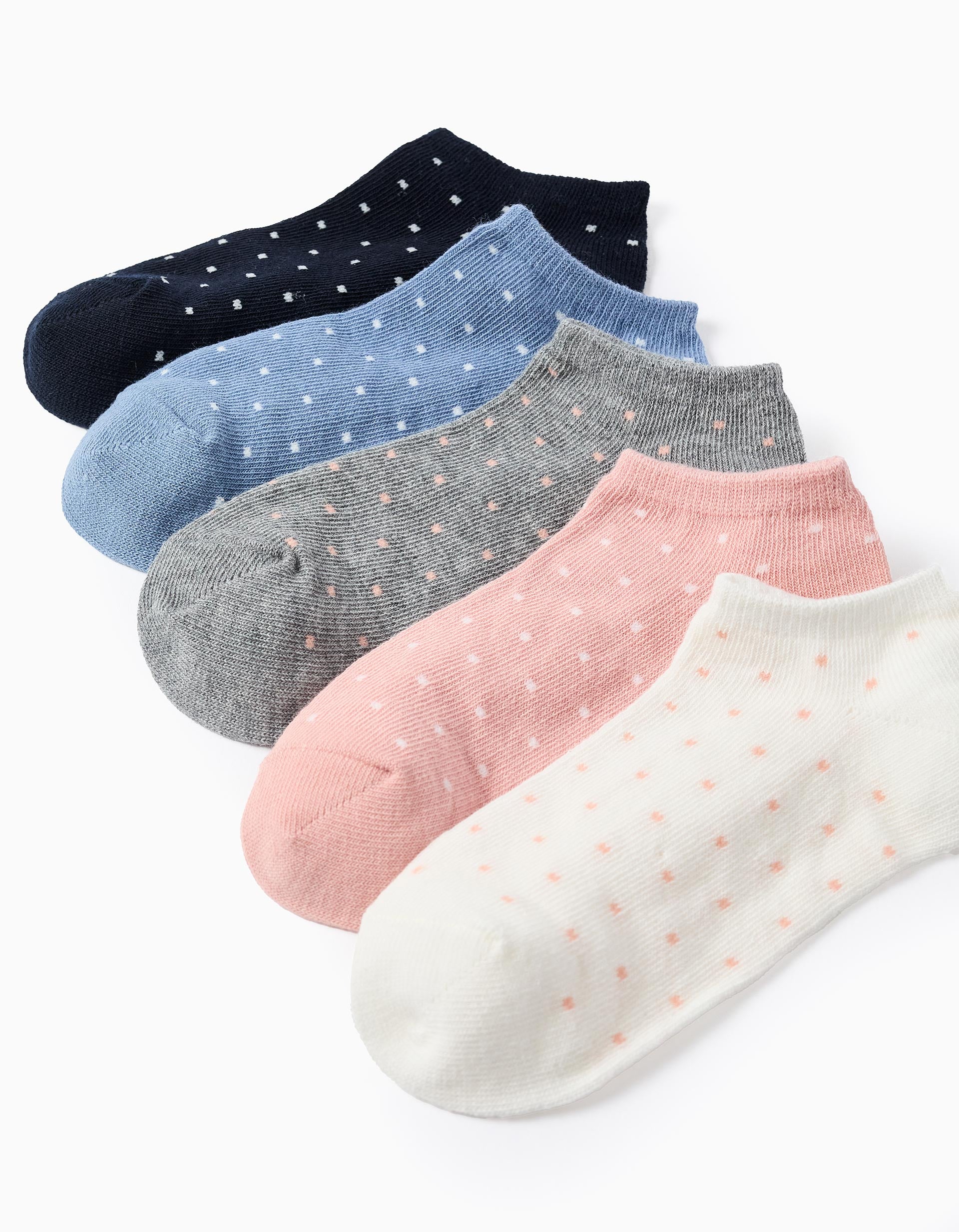 Pack of 5 Pairs of Ankle Socks for Girls 'Polka Dots', Multicolour