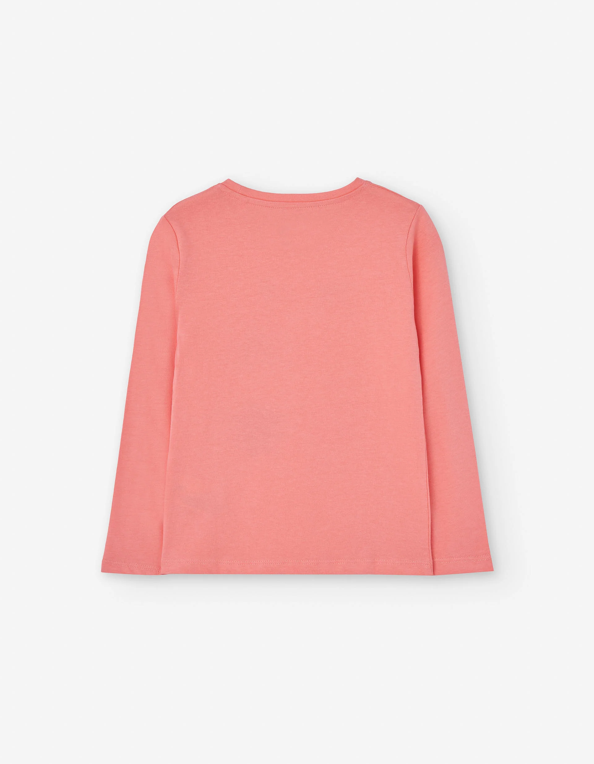 Long sleeve cotton T-shirt with front print for girls, salmon orange