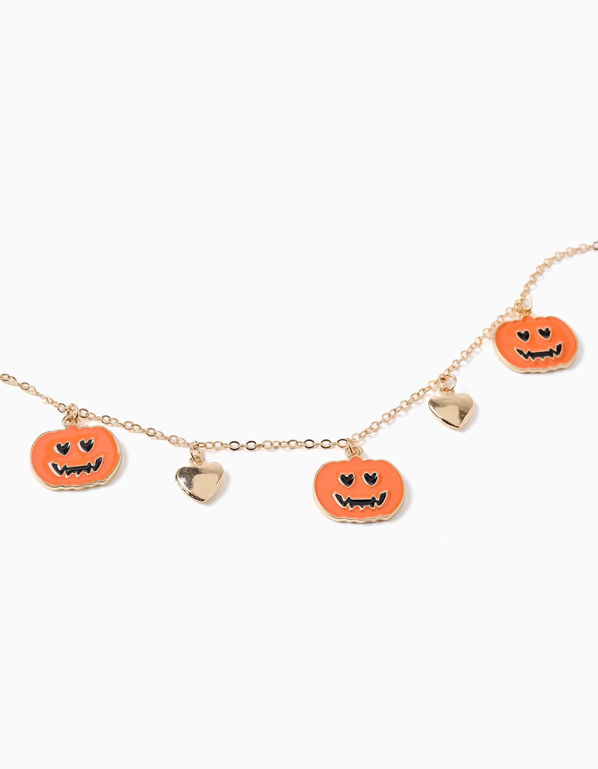 Halloween Necklace for Girls 'Pumpkins', Gold/Orange