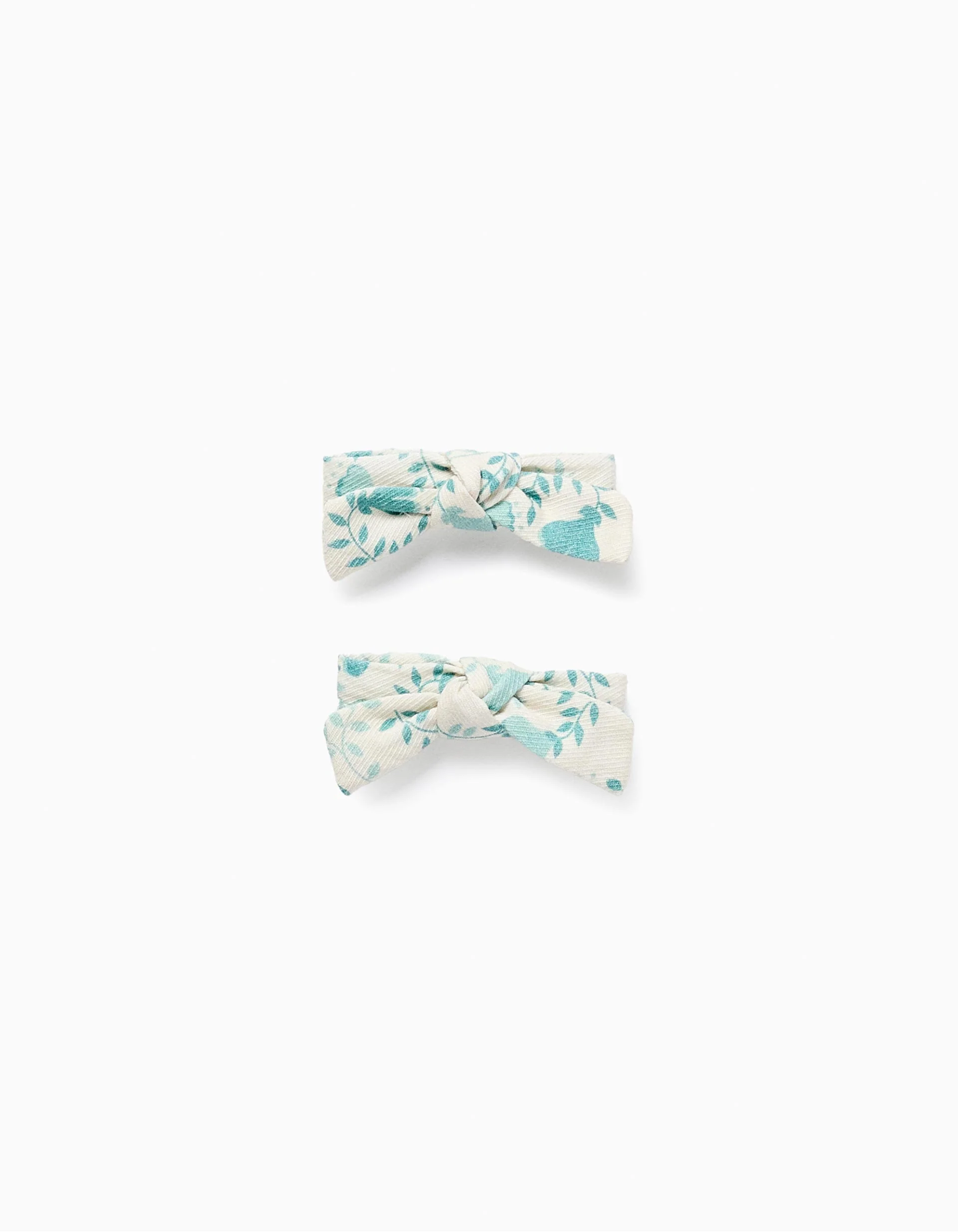 Pack of 2 Hair Clips with Floral Bow for Babies and Girls, White/Green