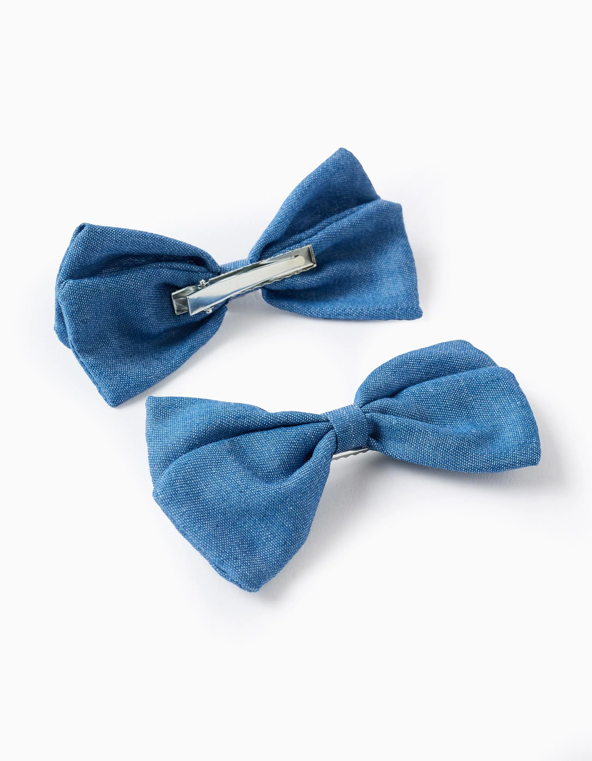 Pack of 2 Hair Clips with Denim Bows for Babies and Girls, Blue
