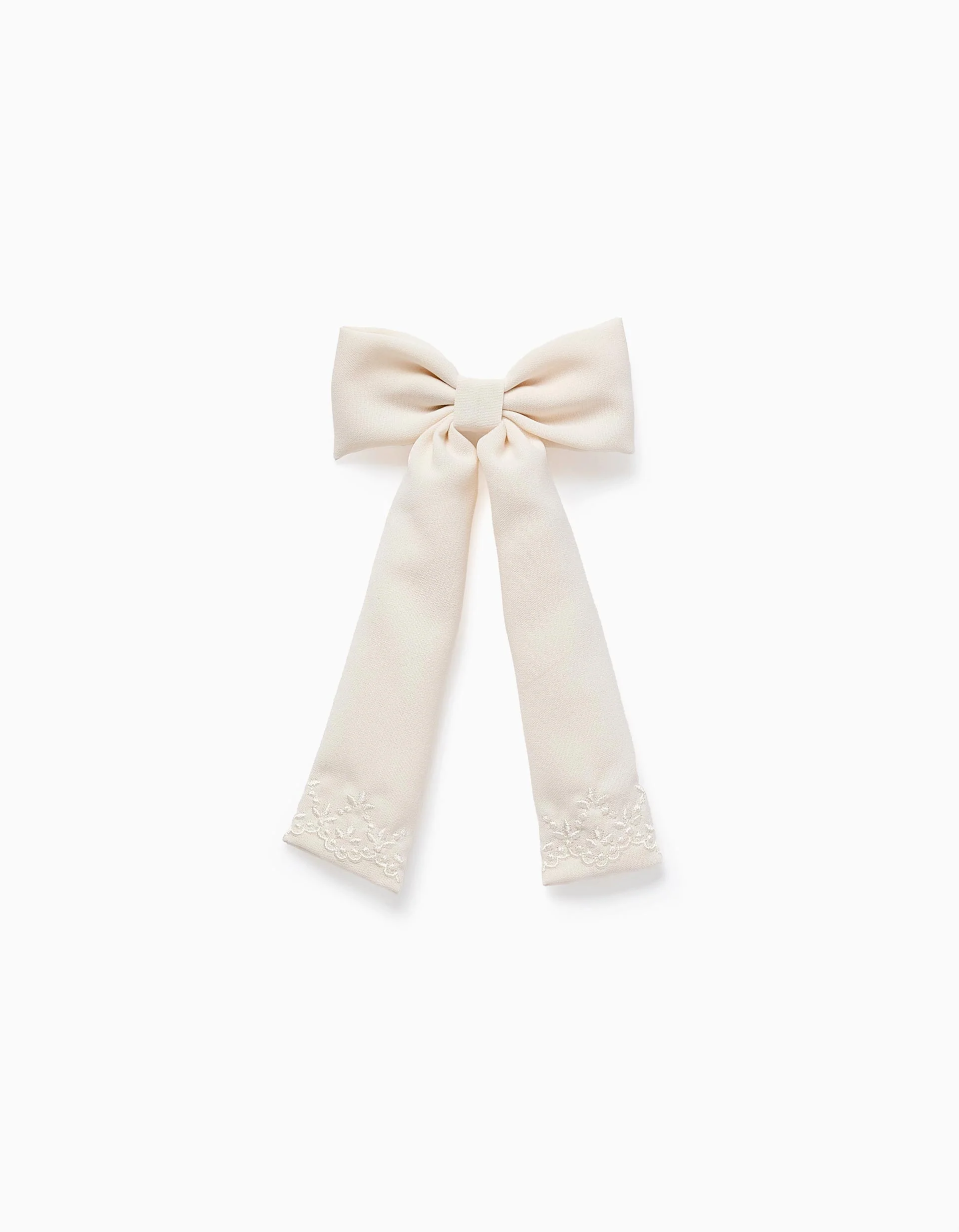 Hair Clip with Bow and Embroidery for Babies and Girls, White
