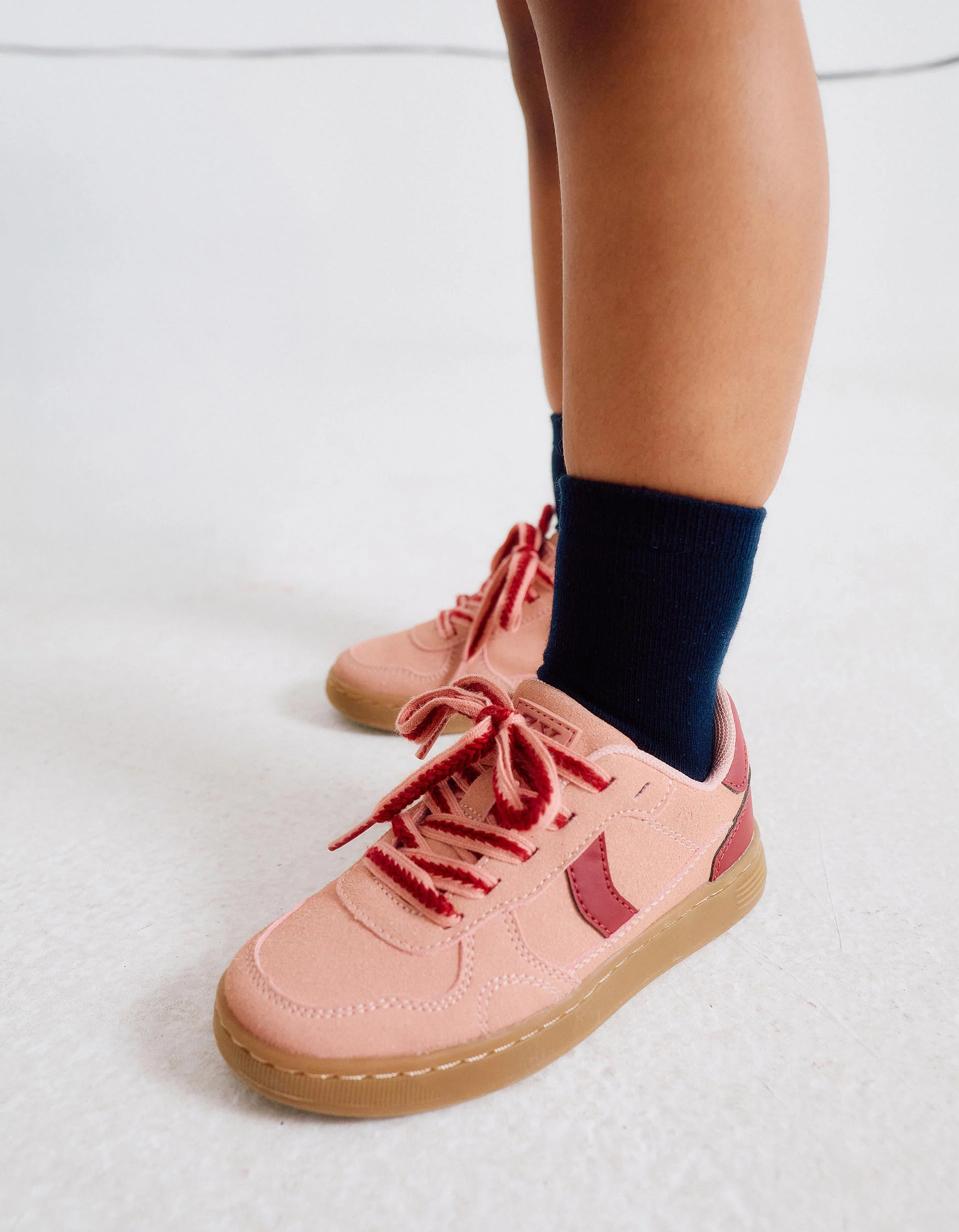 Retro Suedine Trainers with Laces for Girls, Pink/Burgundy