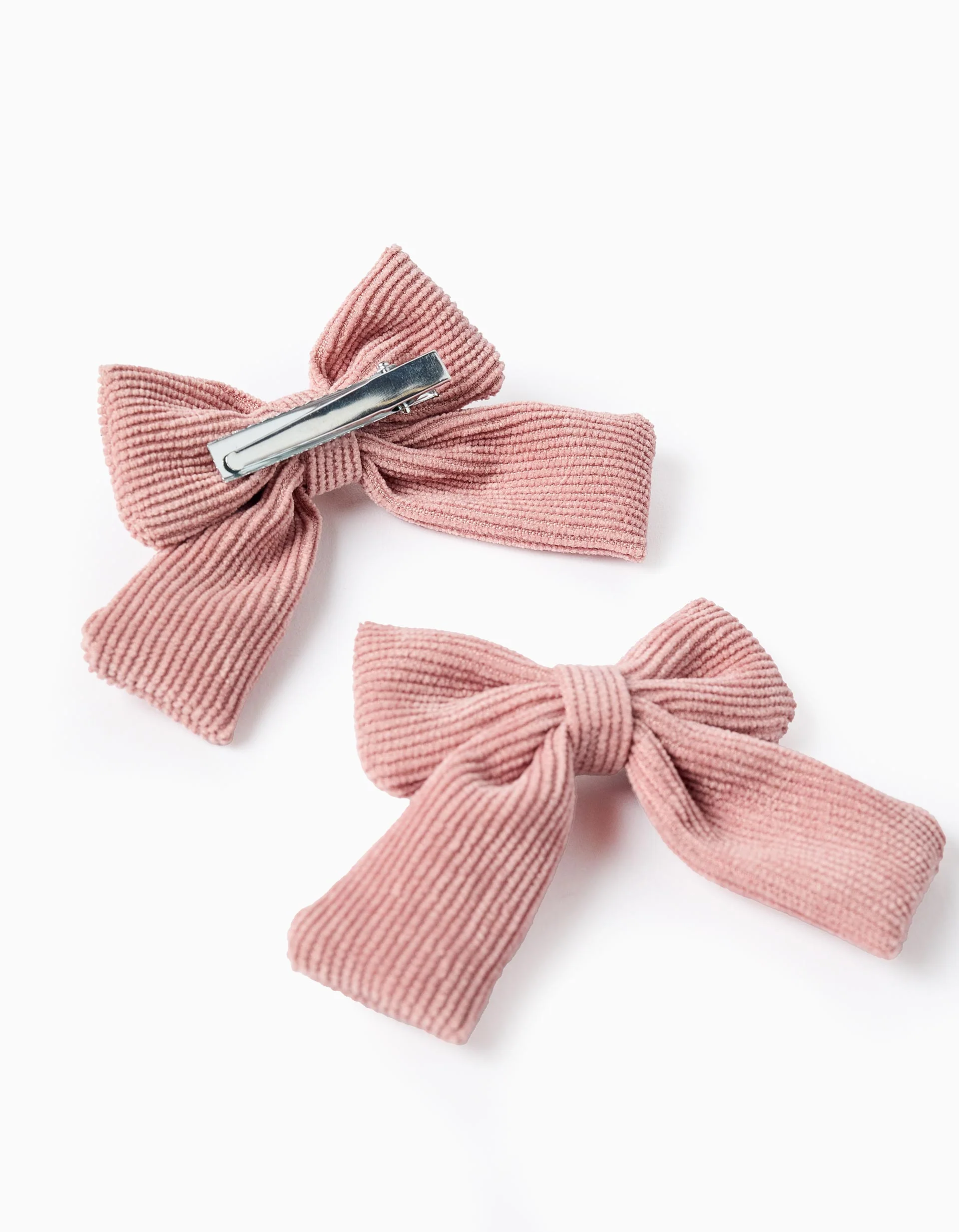 Pack of 2 Hair Clips with Corduroy Bows for Babies and Girls, Pink