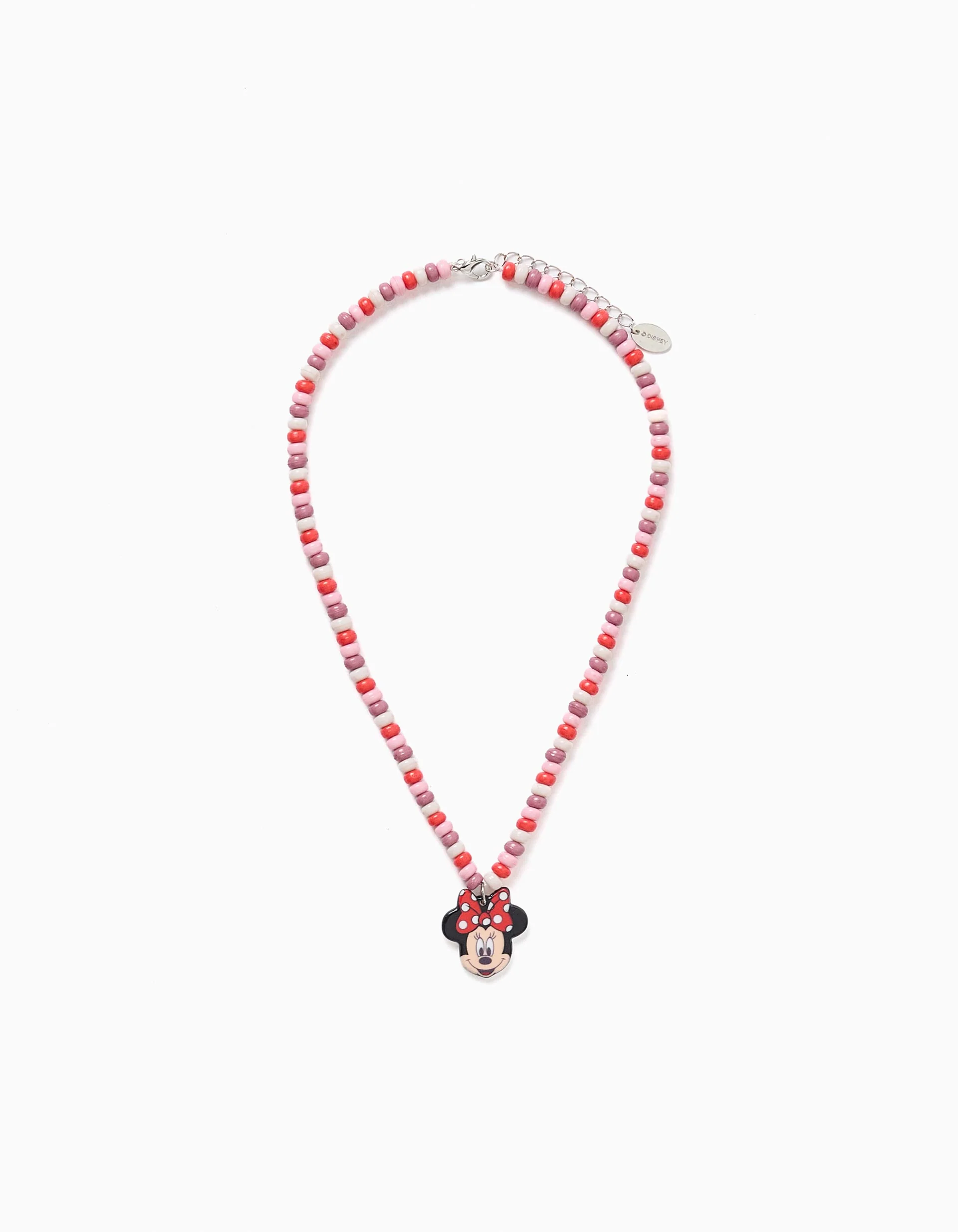 Necklace with beads and Minnie pendant for girls, pink
