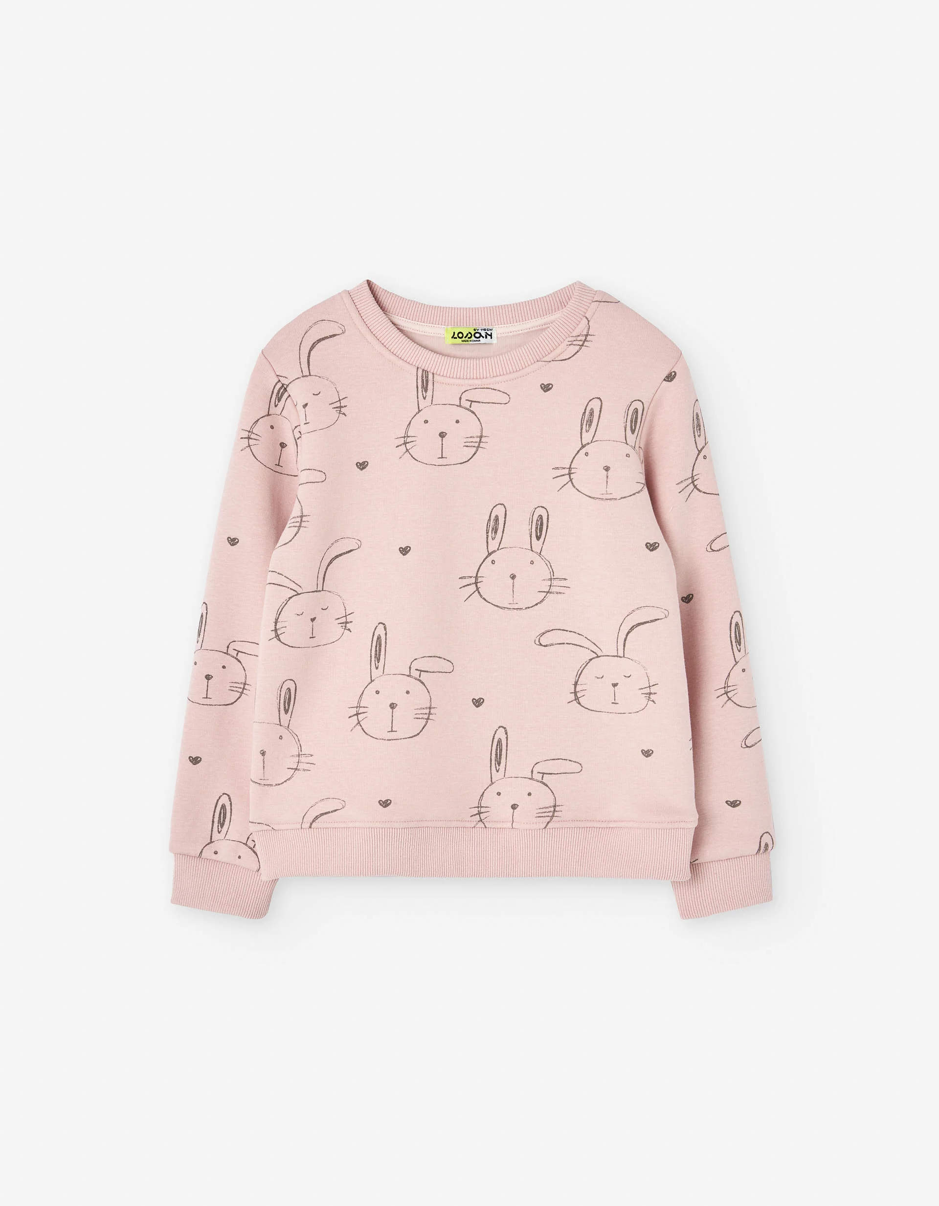Sweatshirt with plush lining and bunny motif for girls, light pink