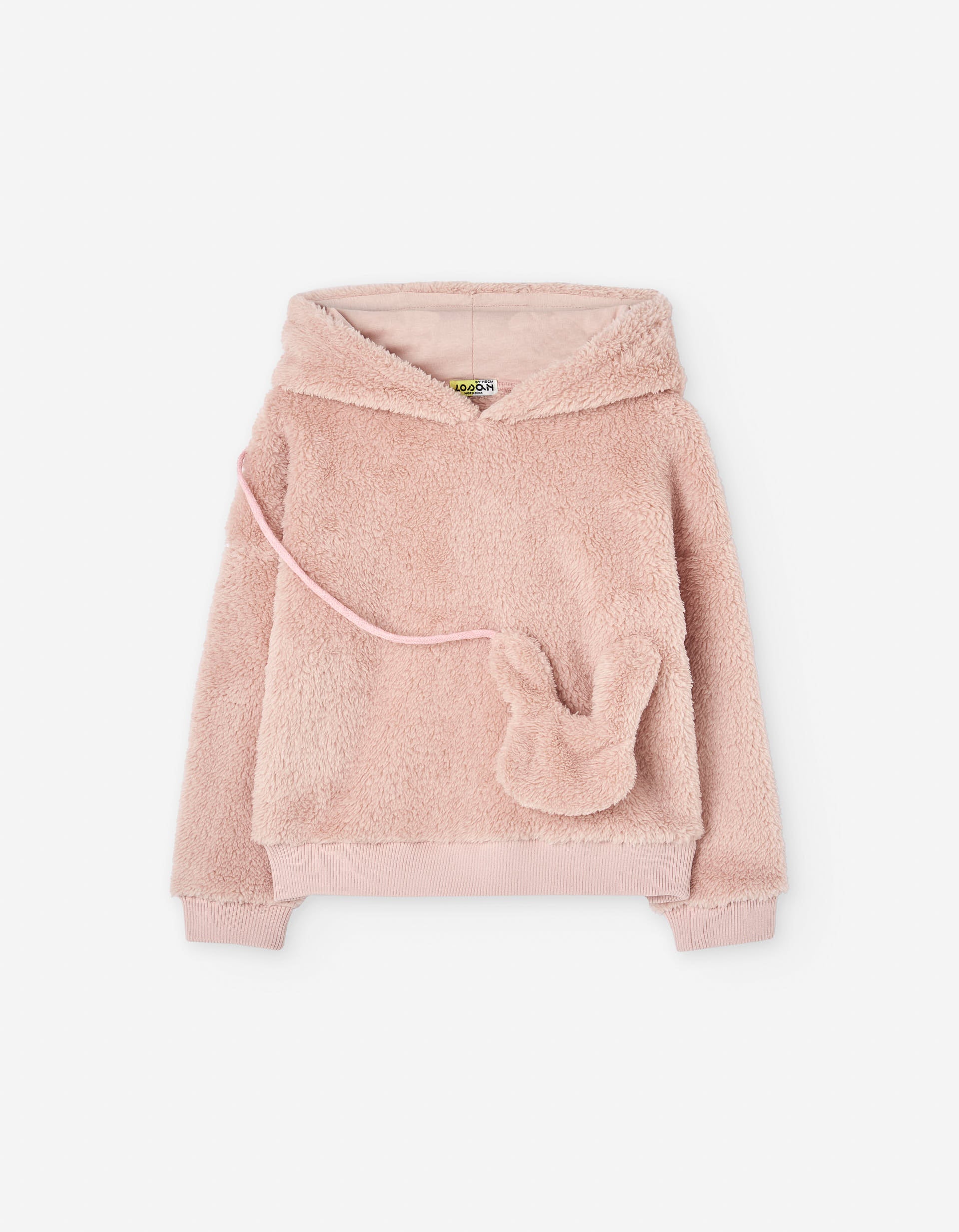 Faux fur hoodie with bunny appliqué for girls, light pink