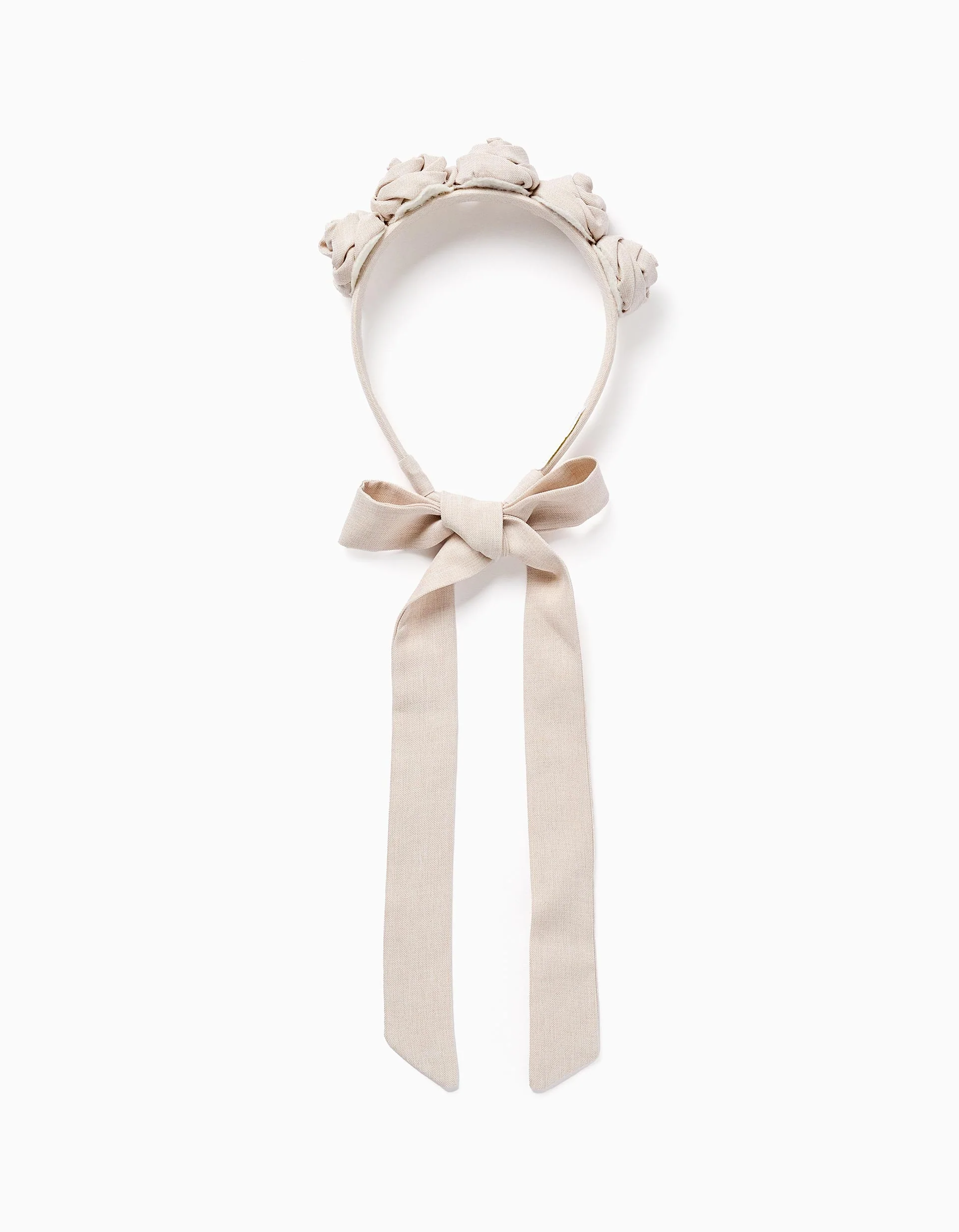 Alice band with flowers and straps for girls, light beige