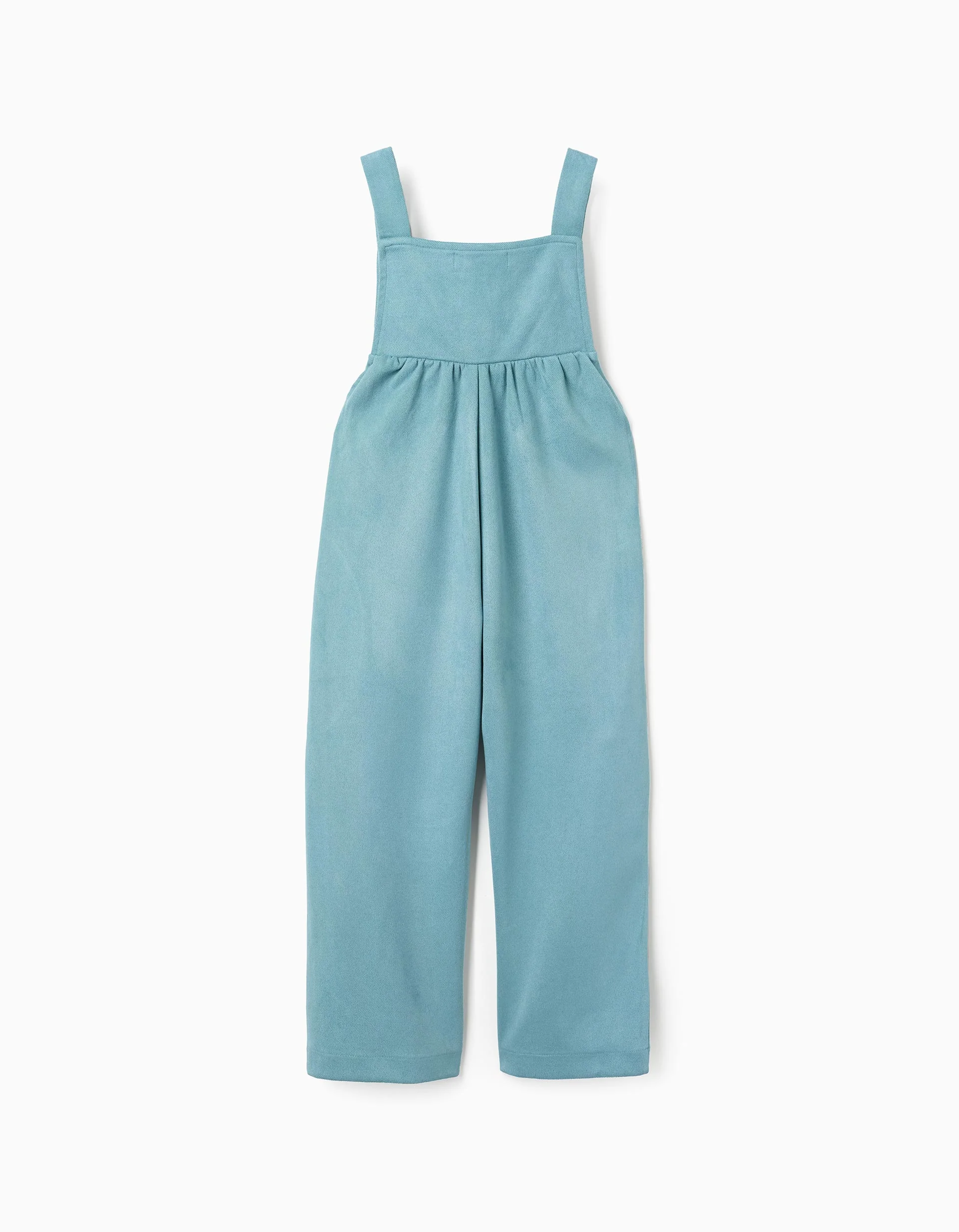 Interlock knit dungarees with seam pockets for girls, light blue