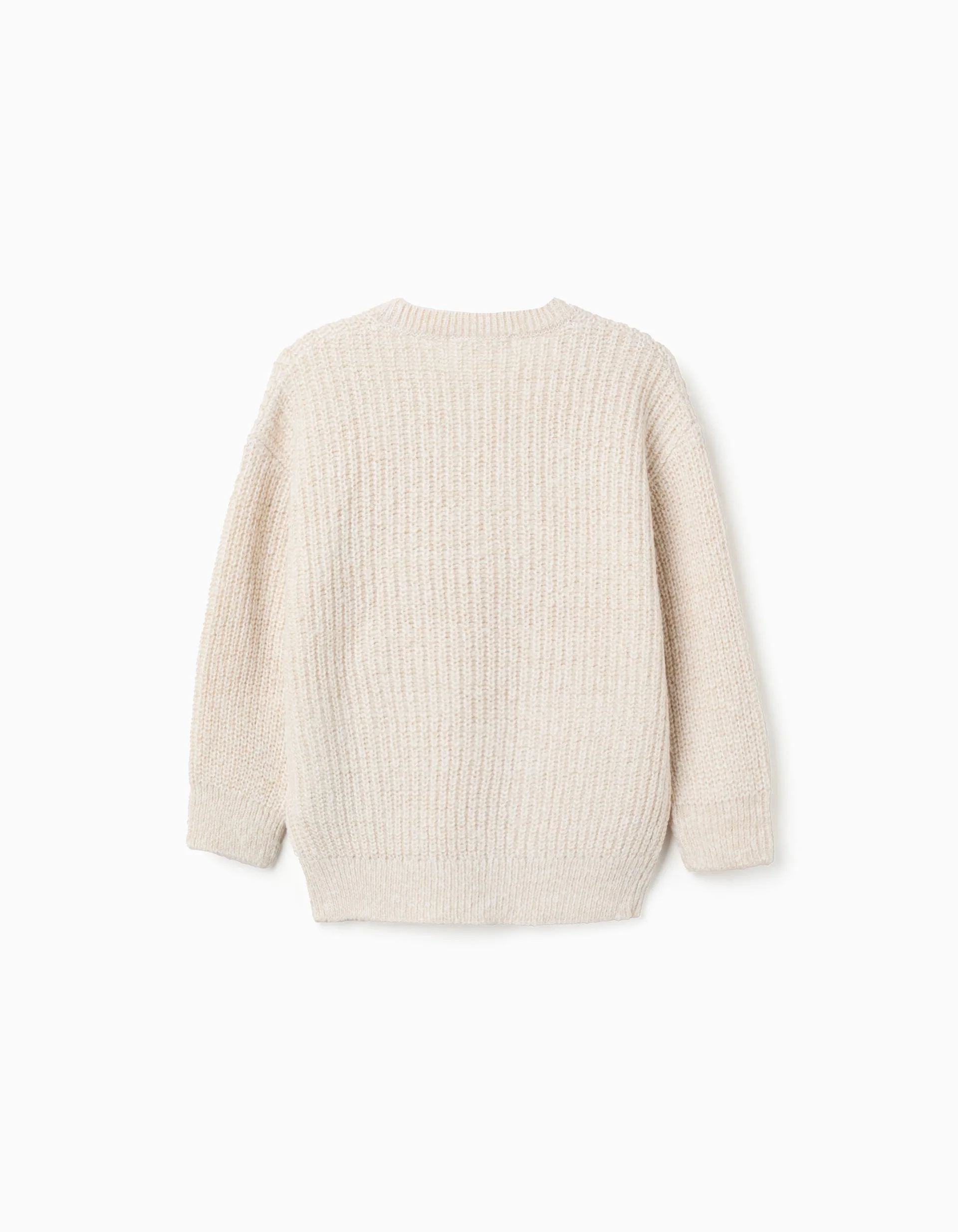 Thick Knit Jacket with Pockets for Girls, Beige