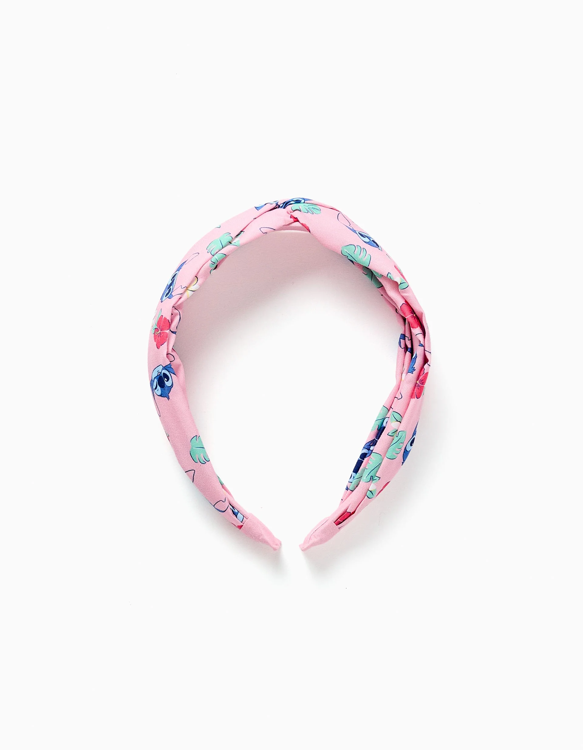 Alice band with Stitch and flower motif for girls, light pink