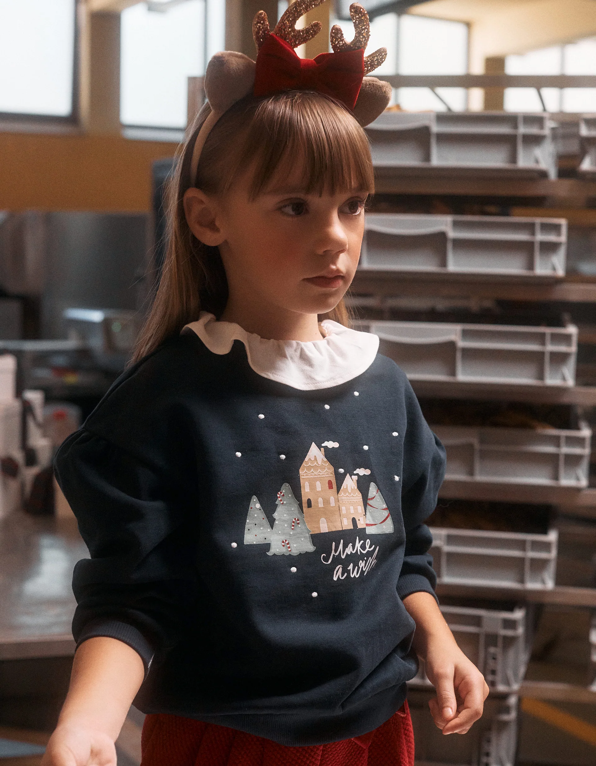 Brushed sweatshirt with Make a Wish print for girls, dark blue
