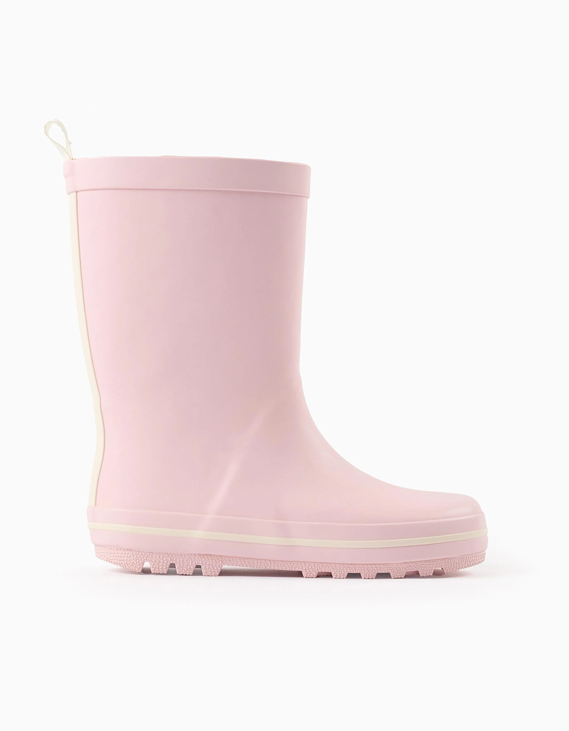 Plain Wellies with Contrasting Stripes for Girls, Pink/White