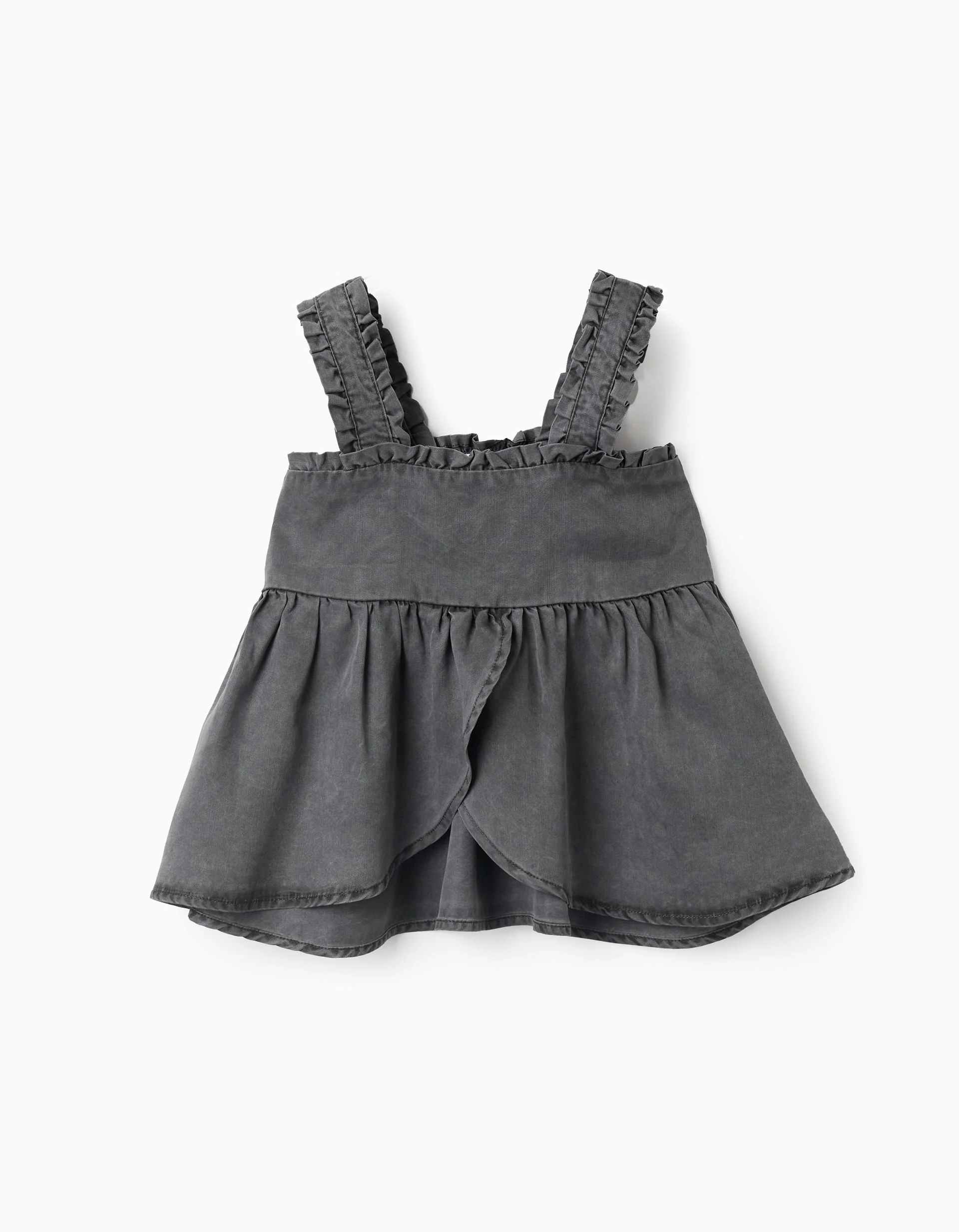 Strappy Ruffle Top for Girls, Dark Grey
