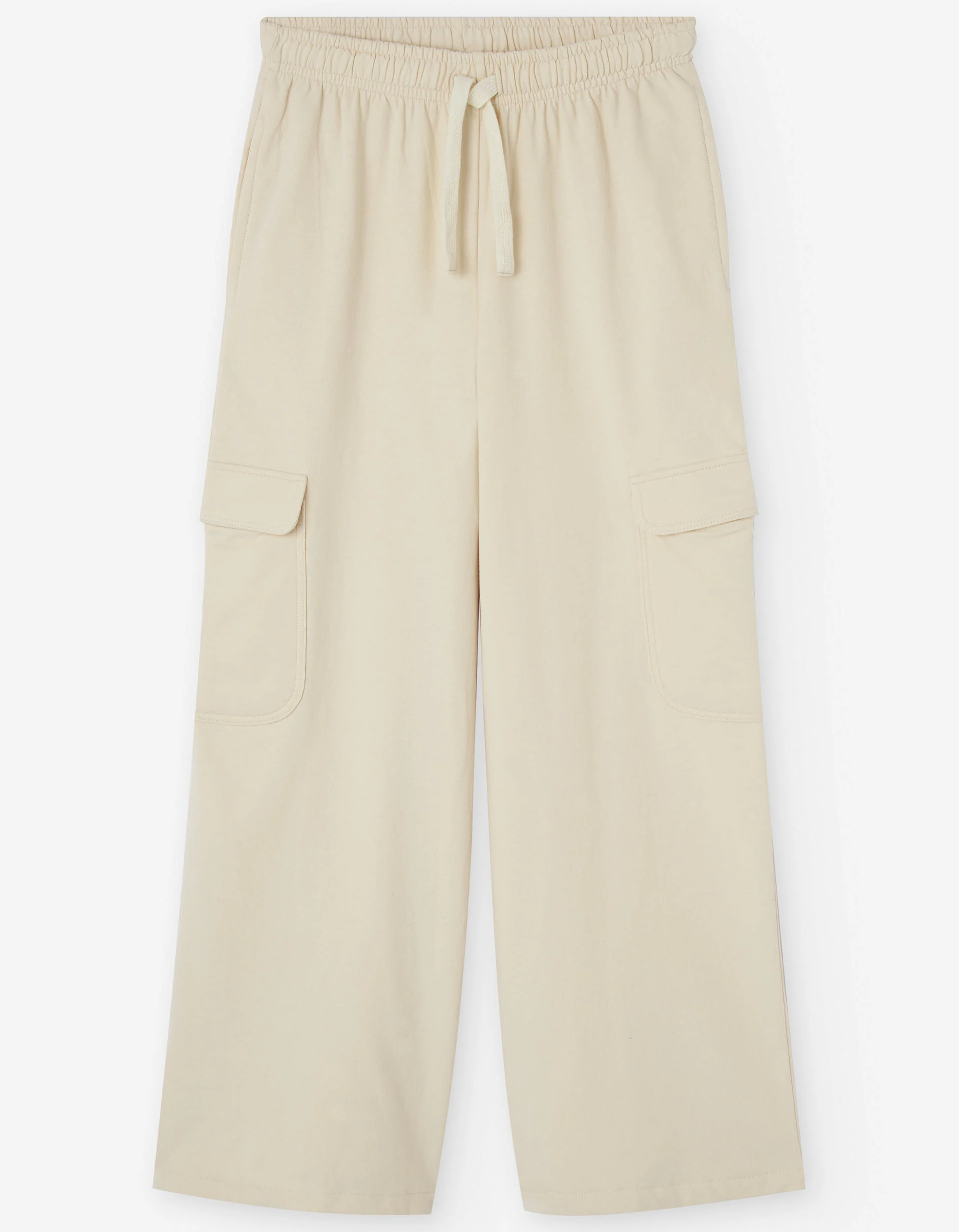Brushed wide leg trousers with cargo pockets for girls, light beige