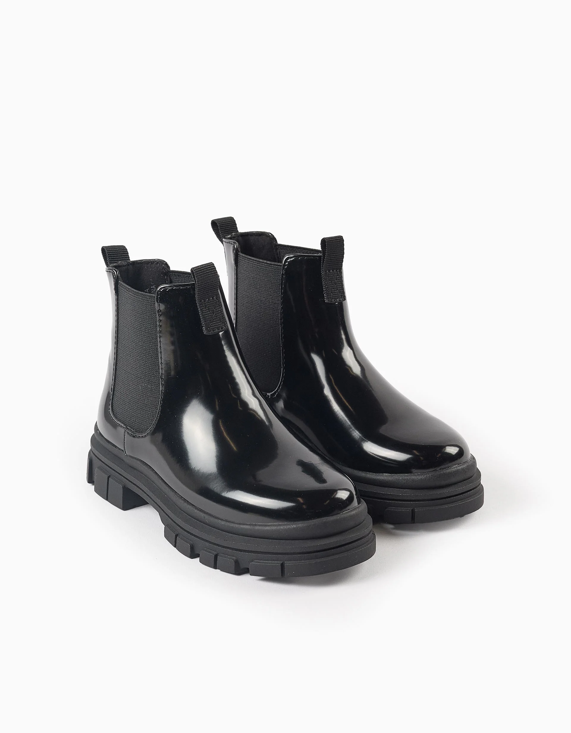 Patent Boots with Elastic Panels for Girls, Black